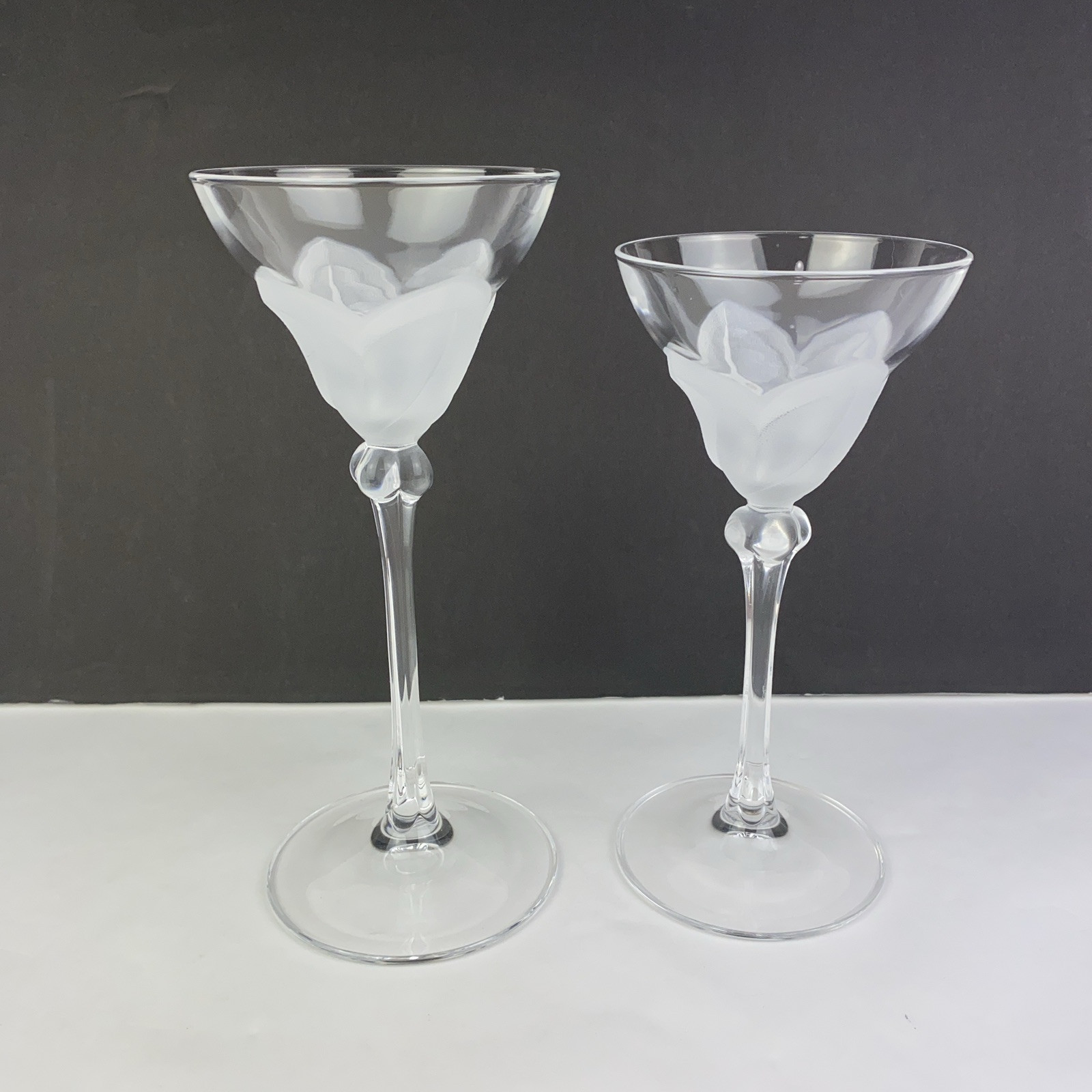 Cristal D’Arques Durand Florence Set of 2 Crystal Frosted Clear Candlesticks HTF