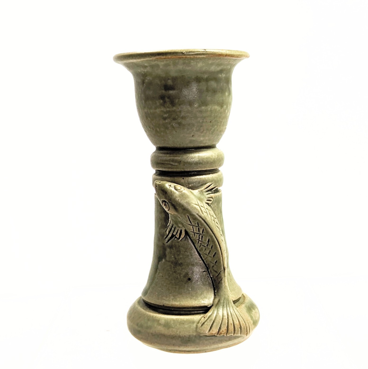 Artisan Hand Thrown Pottery Turtle Fish Taper Candlesticks Bahali 5″