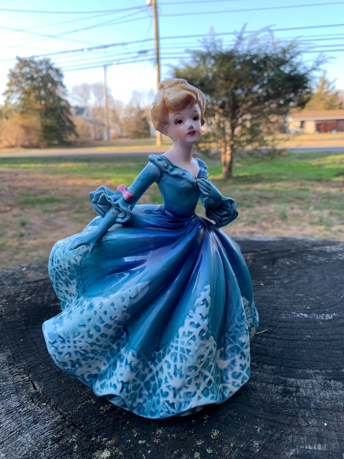 RELPO Lady Planter Head Vase 1950s MCM Blue Ball Gown #5714 MINT COND Japan