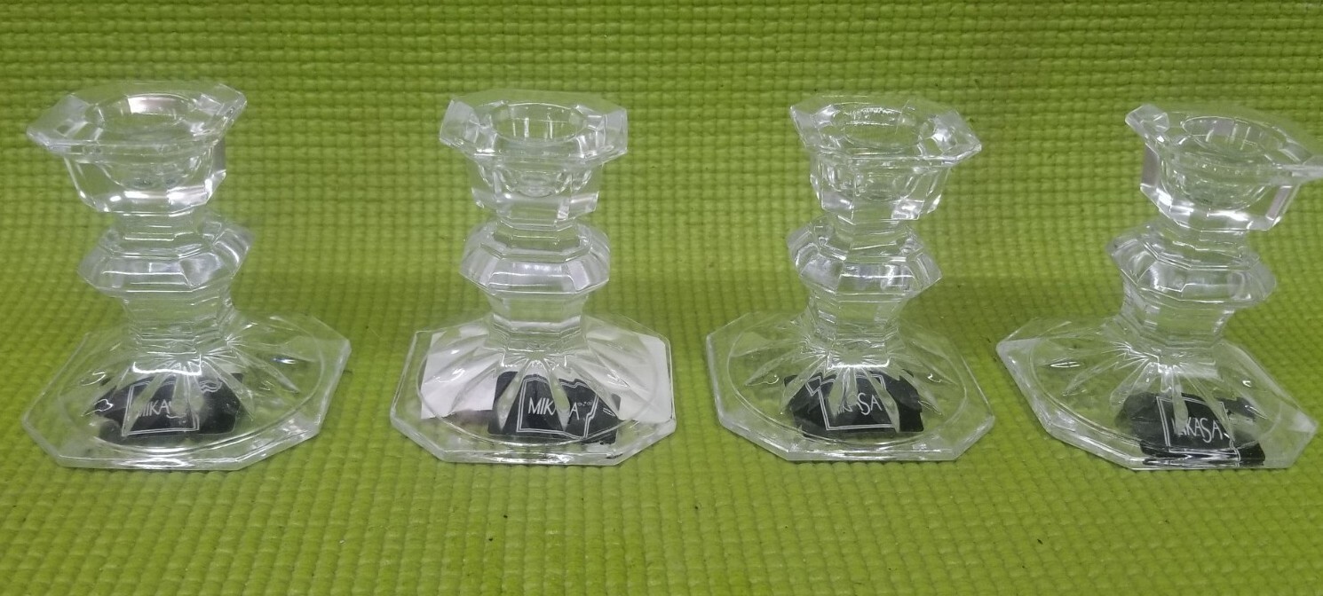 4 X Mikasa Crystal Candlestick Candle Holders Edinburgh XY 386/399 3″ Original