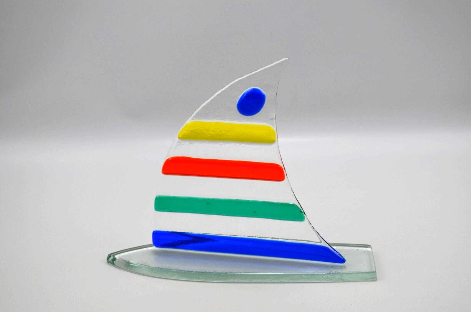 Vtg Glass Sailboat Schooner Free Standing Nautical Decorative Art 6.5″ T x 8″ L