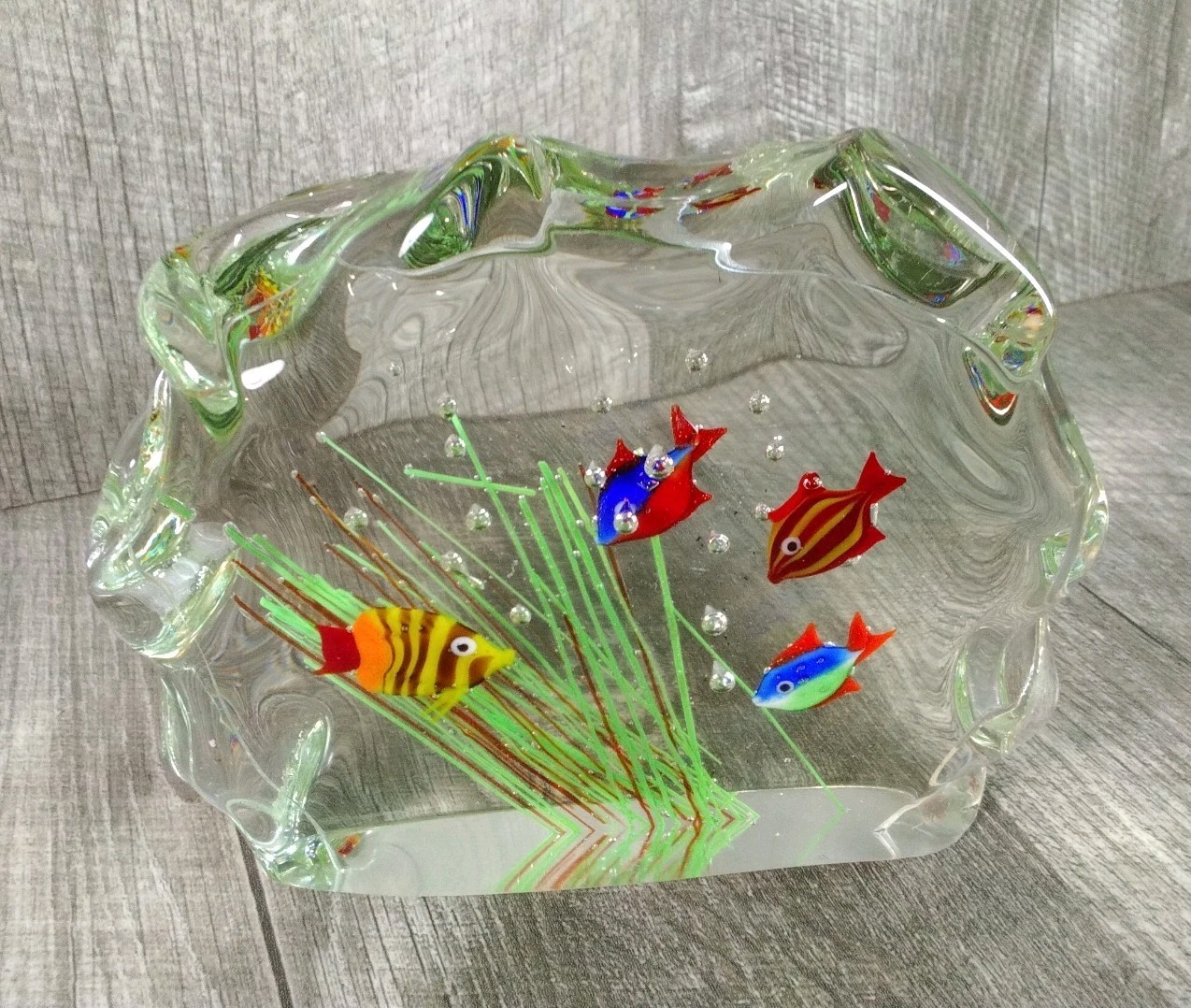 Vintage Art Glass Murano Style Fish Aquarium Glass Sculpture 4″ X 5″ Beautiful