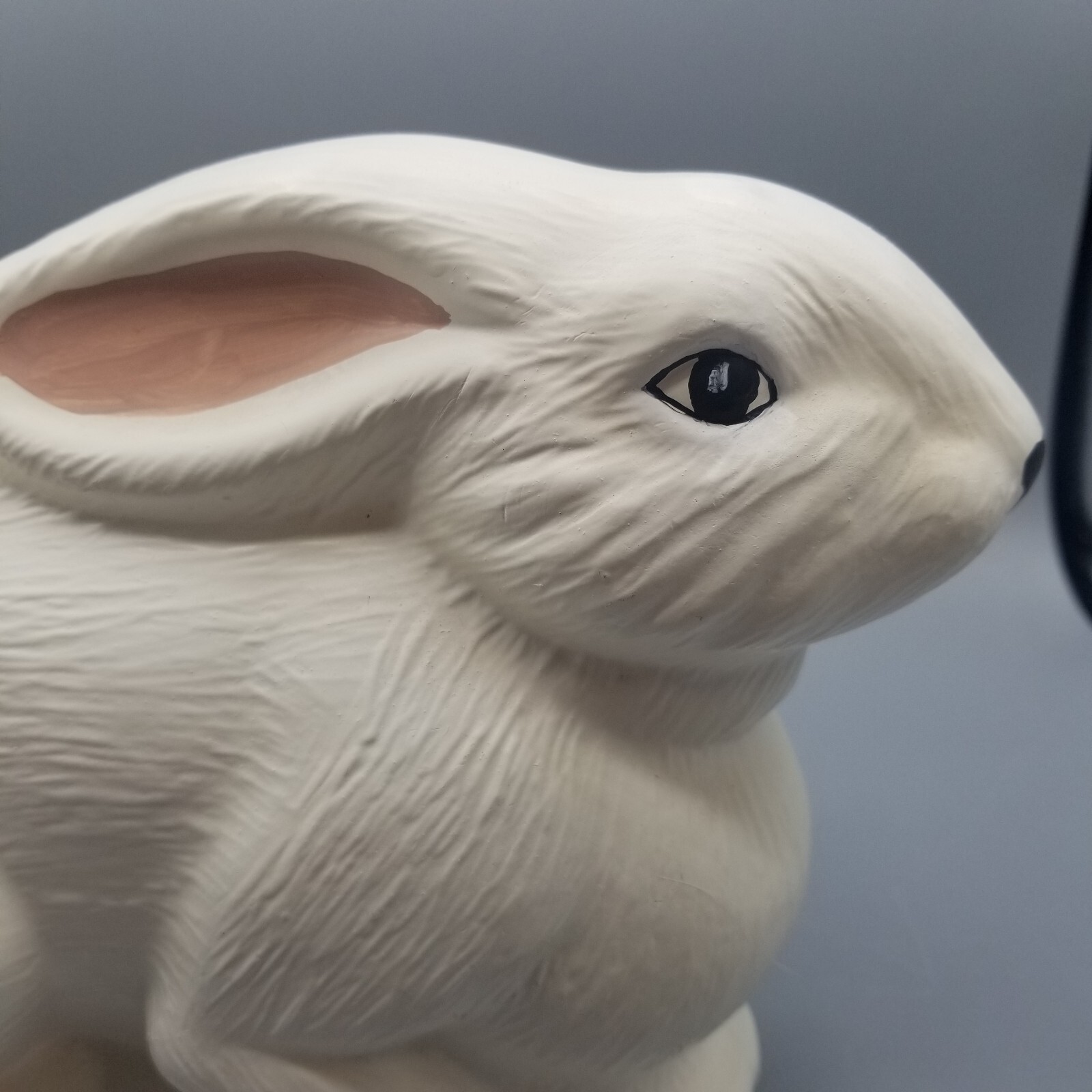 Vtg Large Rabbit Bunny White Matte Ceramic Hand Painted Flower Ribbon 8″ READ