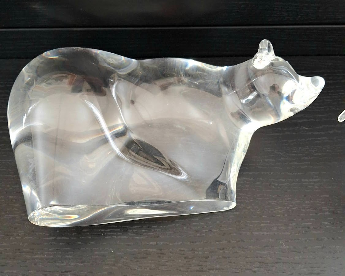 STEUBEN BULL & BEAR Signed Crystal Sculpture Art Glass Figurine Paperweight Vntg