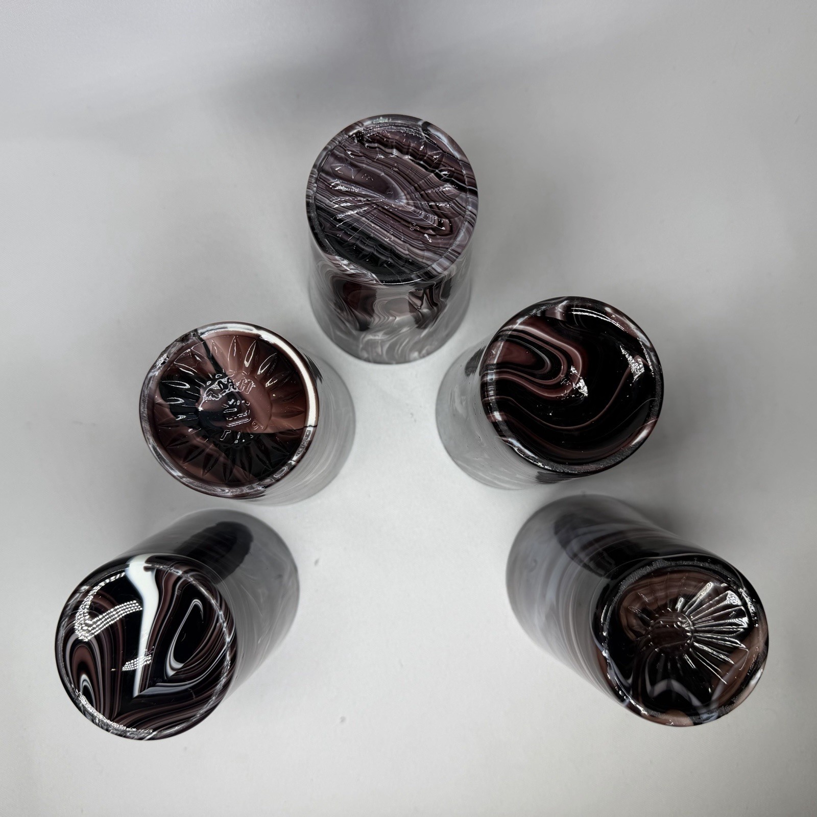 Lot 5 Sowerby Victorian Purple Malachite Slag Glass Tumblers All Different SEE