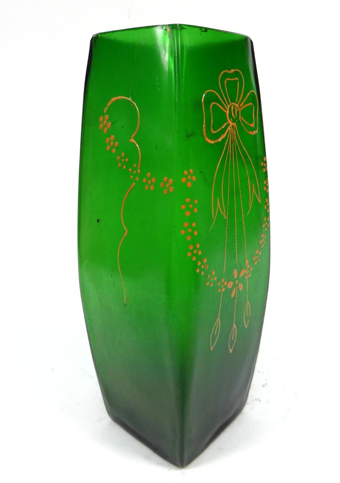 Antique Jugendstil Glass Vase, Hand-Made, Green, 1900-1919 AL-27