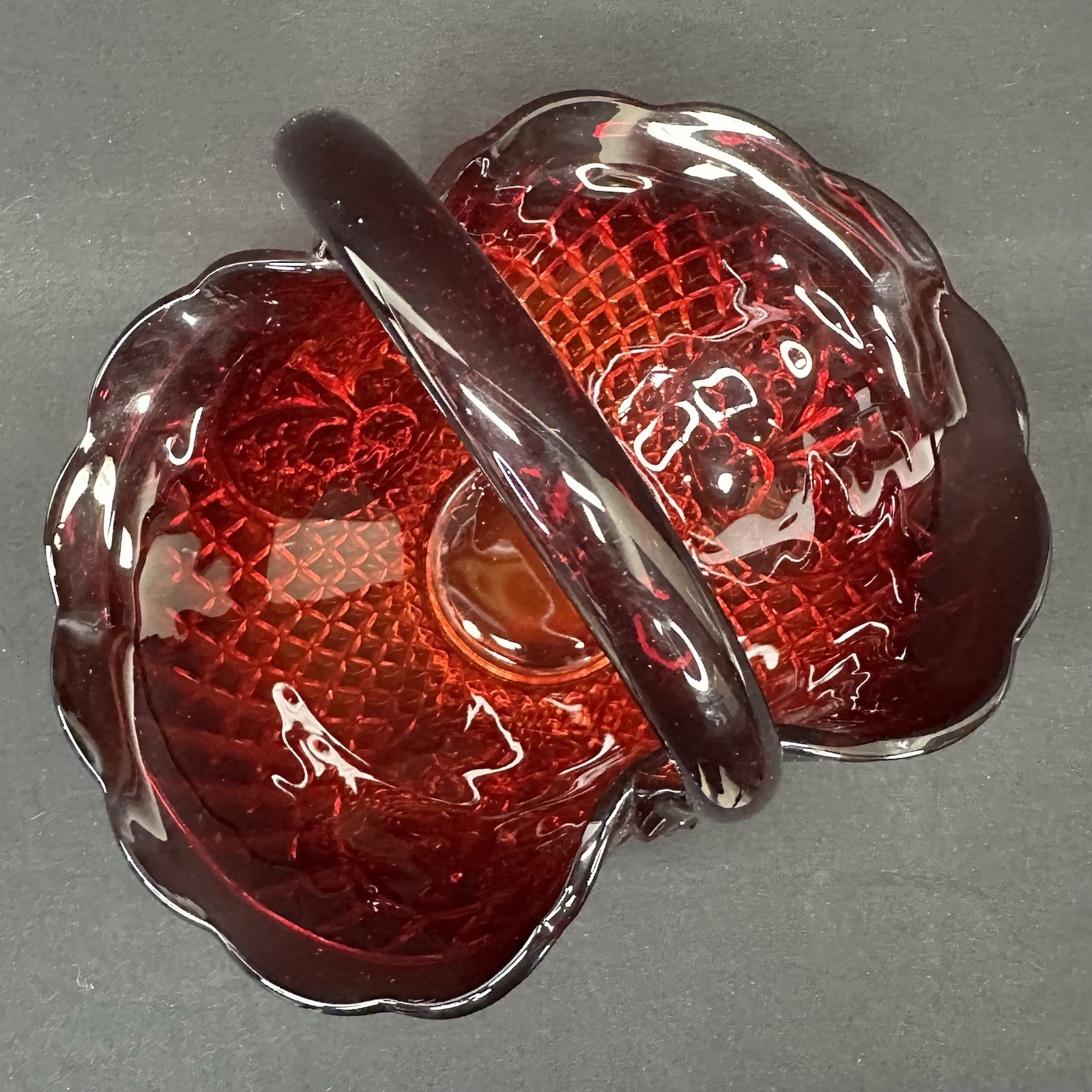 Indiana Glass Canterbury Sunset Amberina Basket, Vintage Mid 20th Century