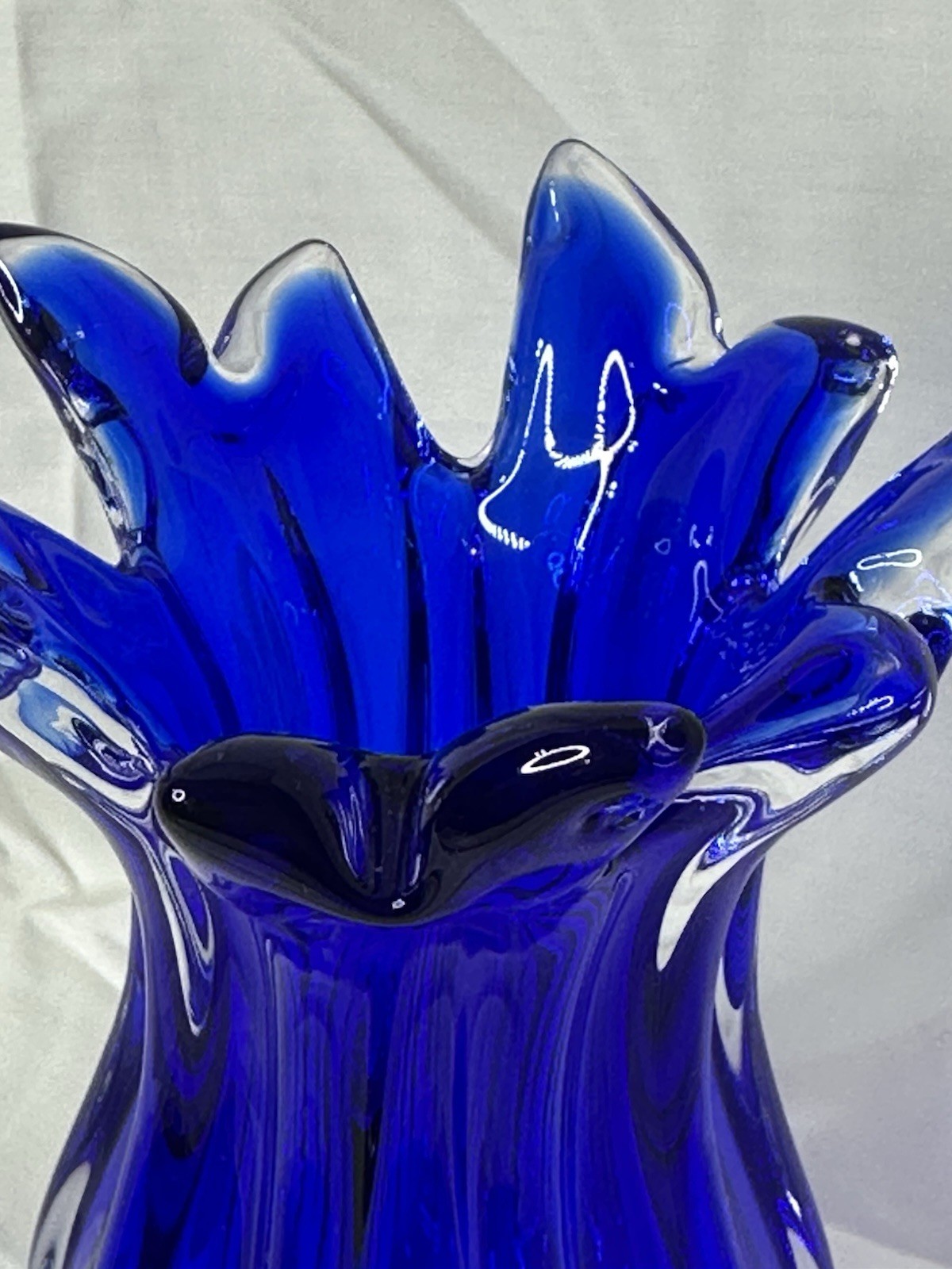 Chribska Czech Blue Clear Art Glass Vase Decorative Glossy 6″ 1414
