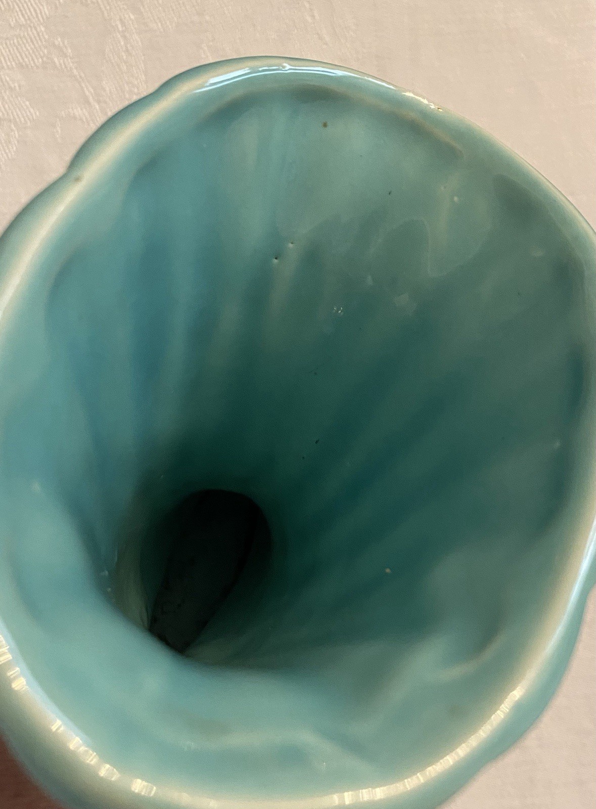 Vintage Shawnee USA Turquoise Cornucopia Vase Art Pottery Fluted Planter 6.5”