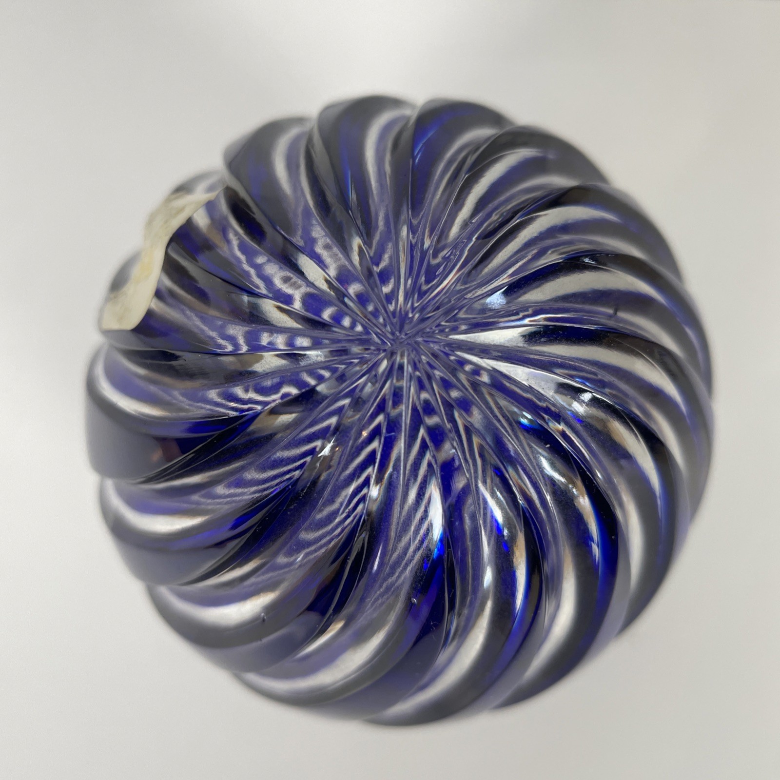 Ajka Crystal Swirl Cut To Clear Cobalt Blue Hollow Egg Paperweight 6” Hungary