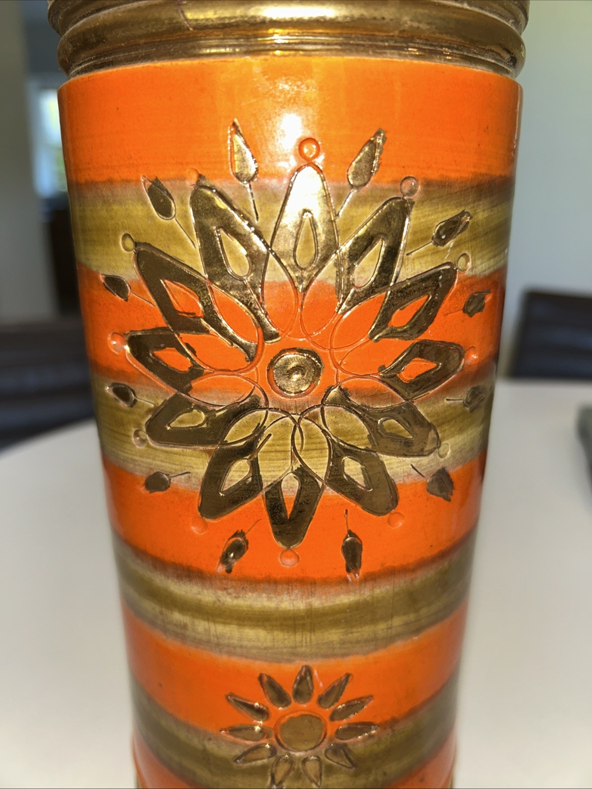 MCM Rosenthal Netter Bitossi Orange Gold 11.75” Sun Vase Italy