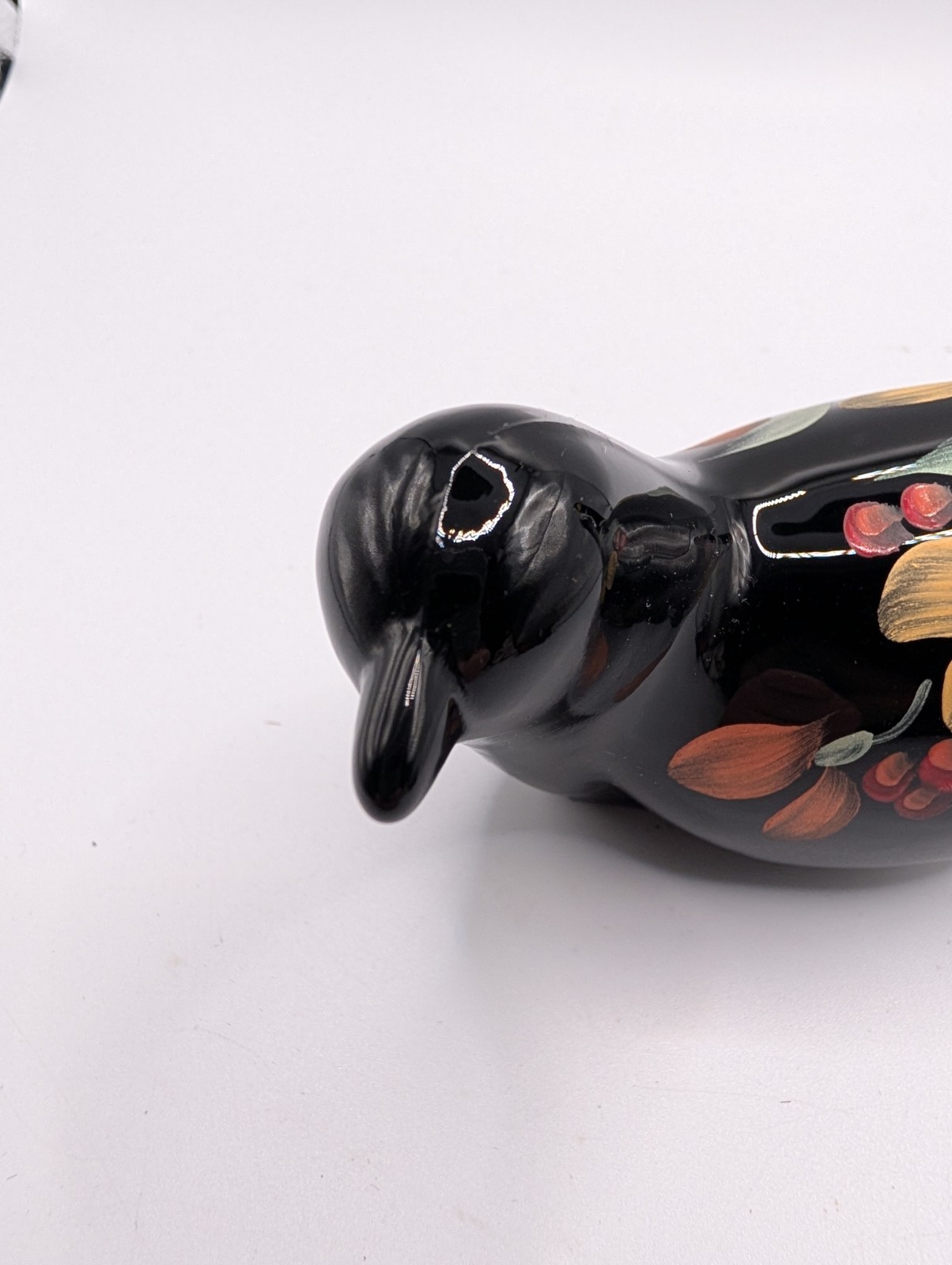Vintage Fenton Glass Black Bird Hand Painted Floral Designs
