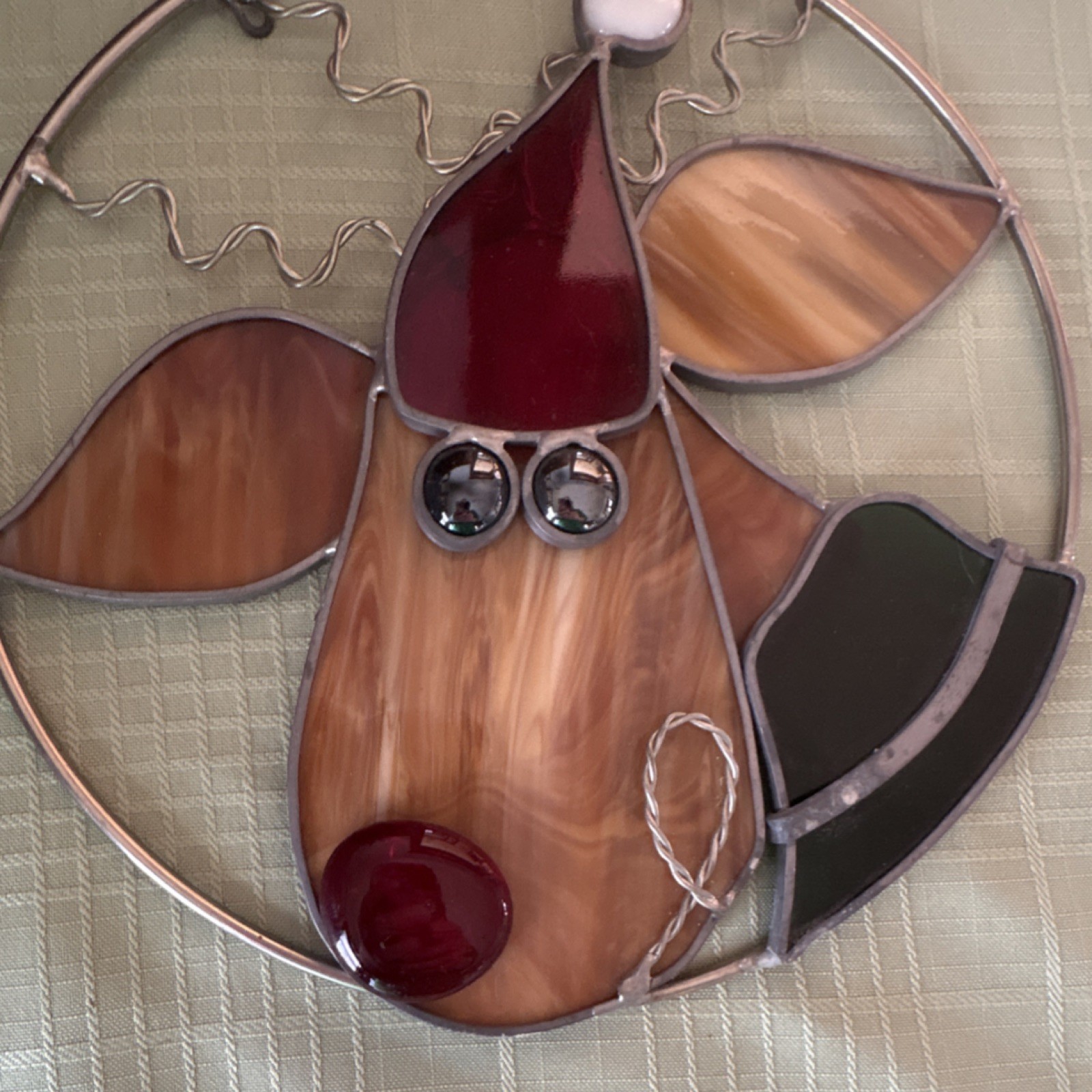 Stained Glass Rudolph Reindeer Christmas Suncatcher Vintage Decorative Art