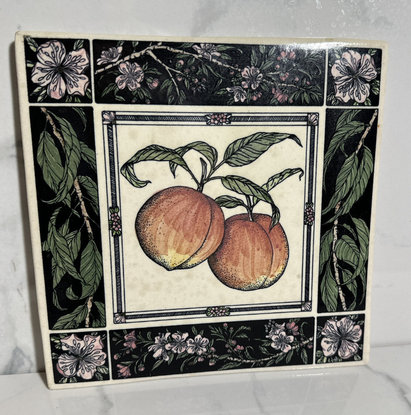VTG 1990 SANTA BARBARA 8″ ART POTTERY PEACH TILE TRIVET STUDIO DESIGN.