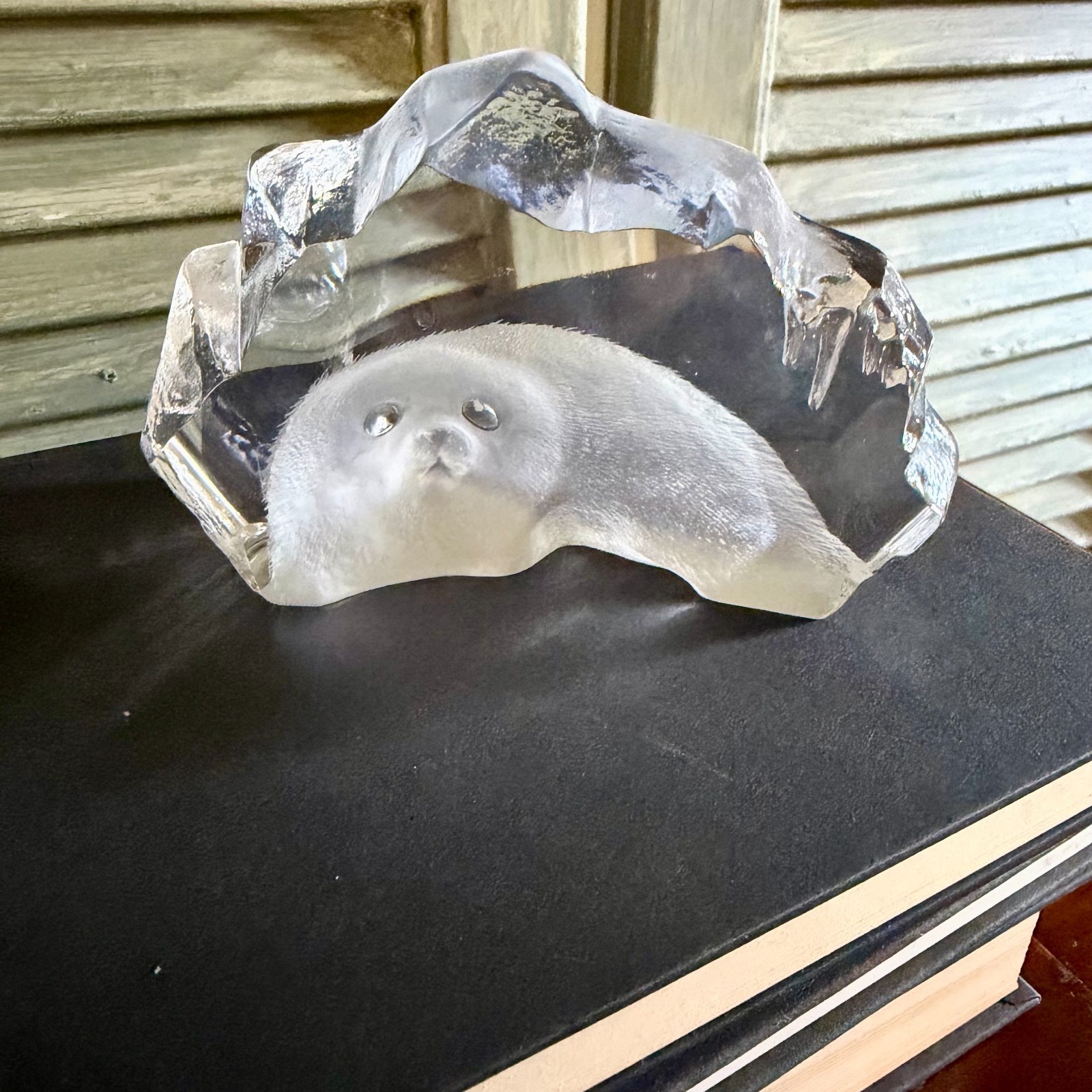 Mats Jonasson Lead Crystal Baby Seal Paperweight Sculpture Sweden