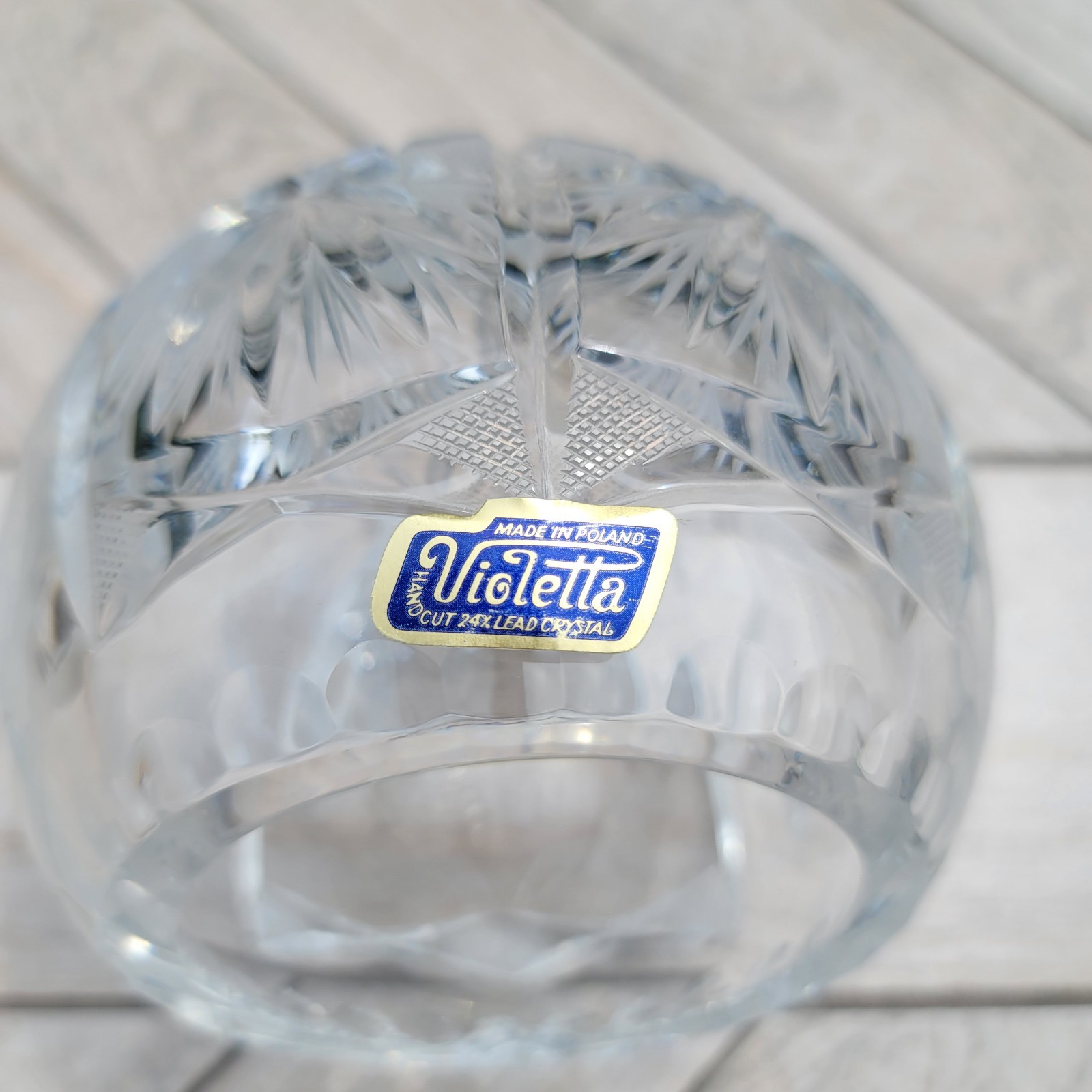 Vintage Violetta Poland 24% Lead Crystal Orb Ball Ashtray Hand Cut Starburst MCM