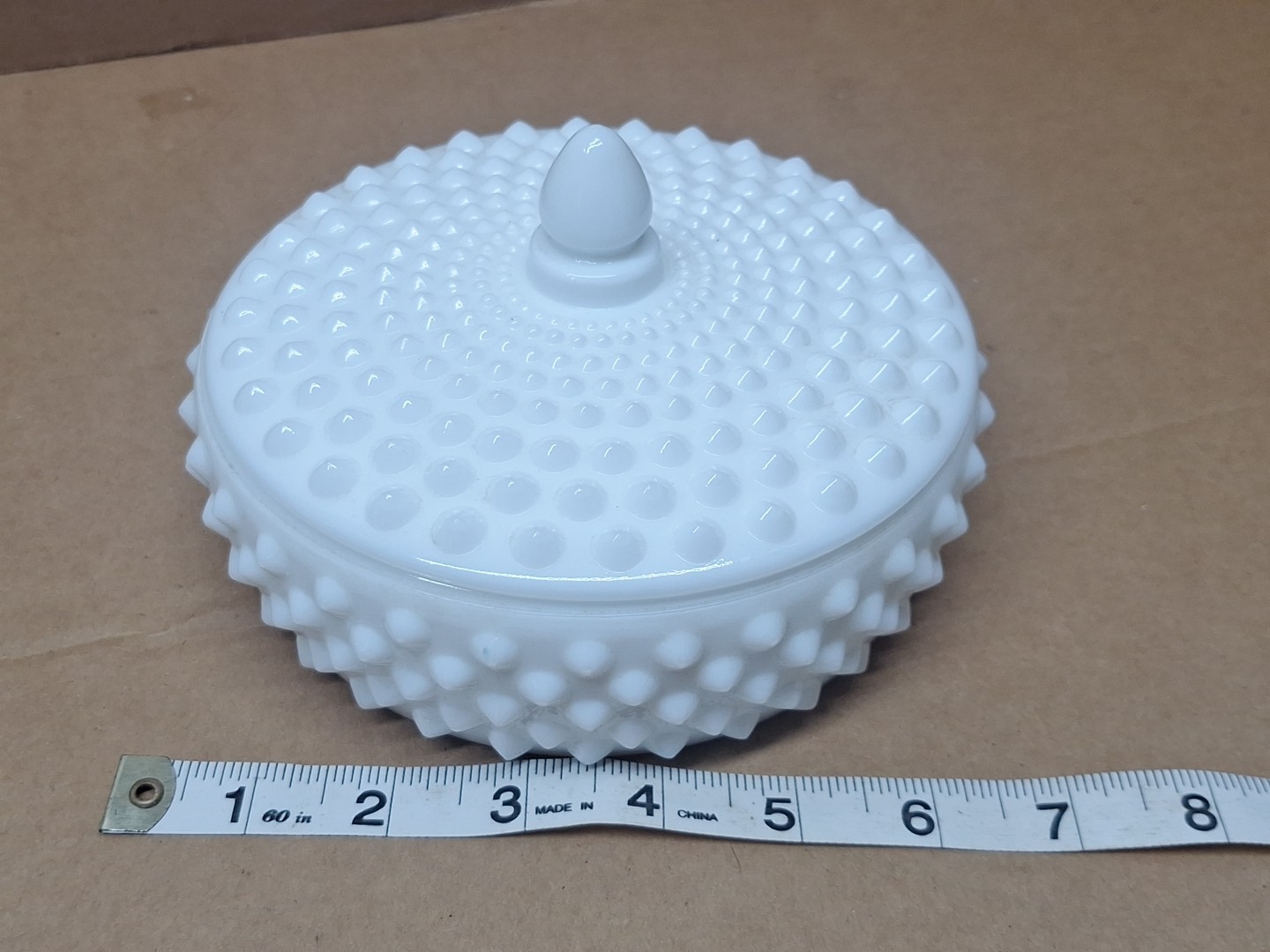 Vintage Fenton Art Glass Milk Glass Hobnail Pattern Candy Bowl w/ lid