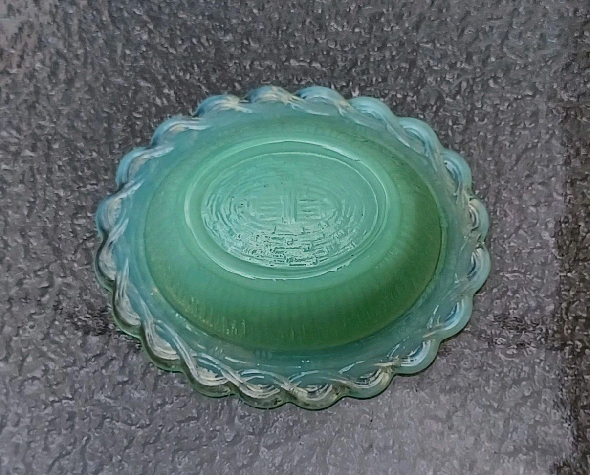 Mosser Mini Jadeite Jade Hen On Nest Signed Salt Cellar Green Glass Chicken