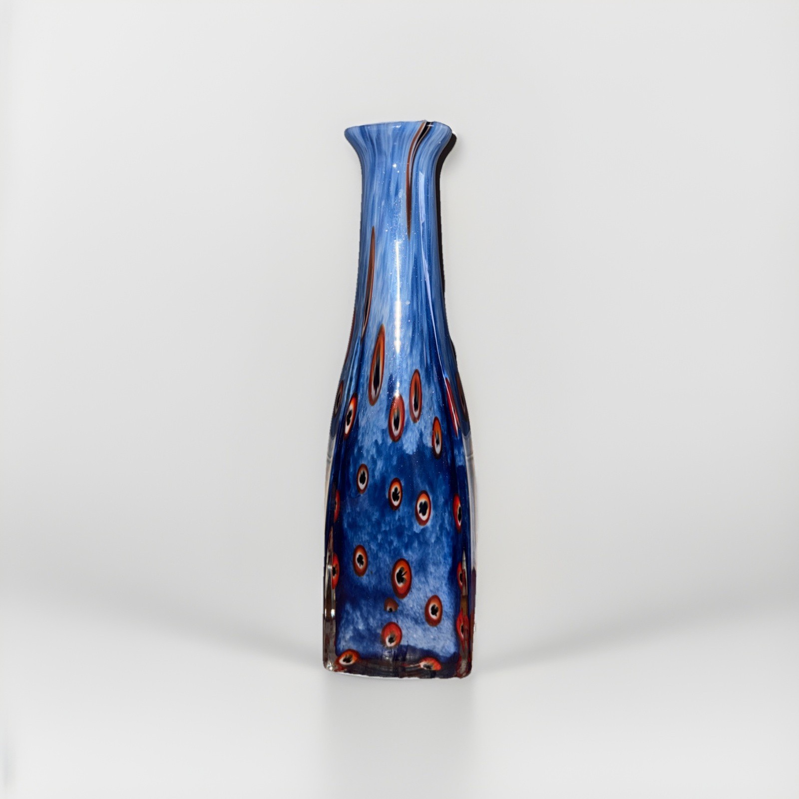 12.5” Hand Blown Art Glass Vase-4.6lbs-Murano Style Millefiori Polished Pontil