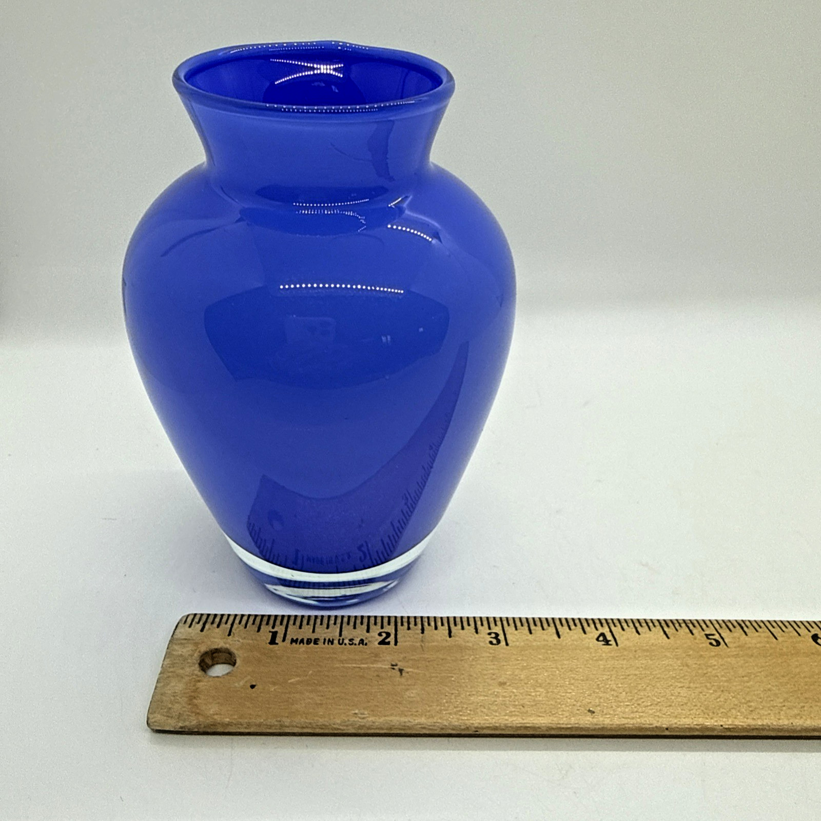 Cobalt Lavender Blue Hand Blown Glass Vase 4.75″ Tall Art Glass Modern Small