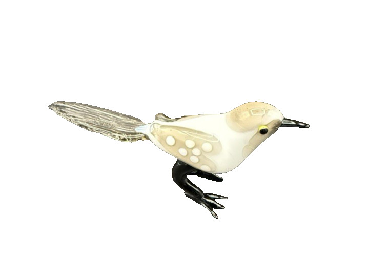 Blown Art Glass Gray White Spotted Standing Wren Bird