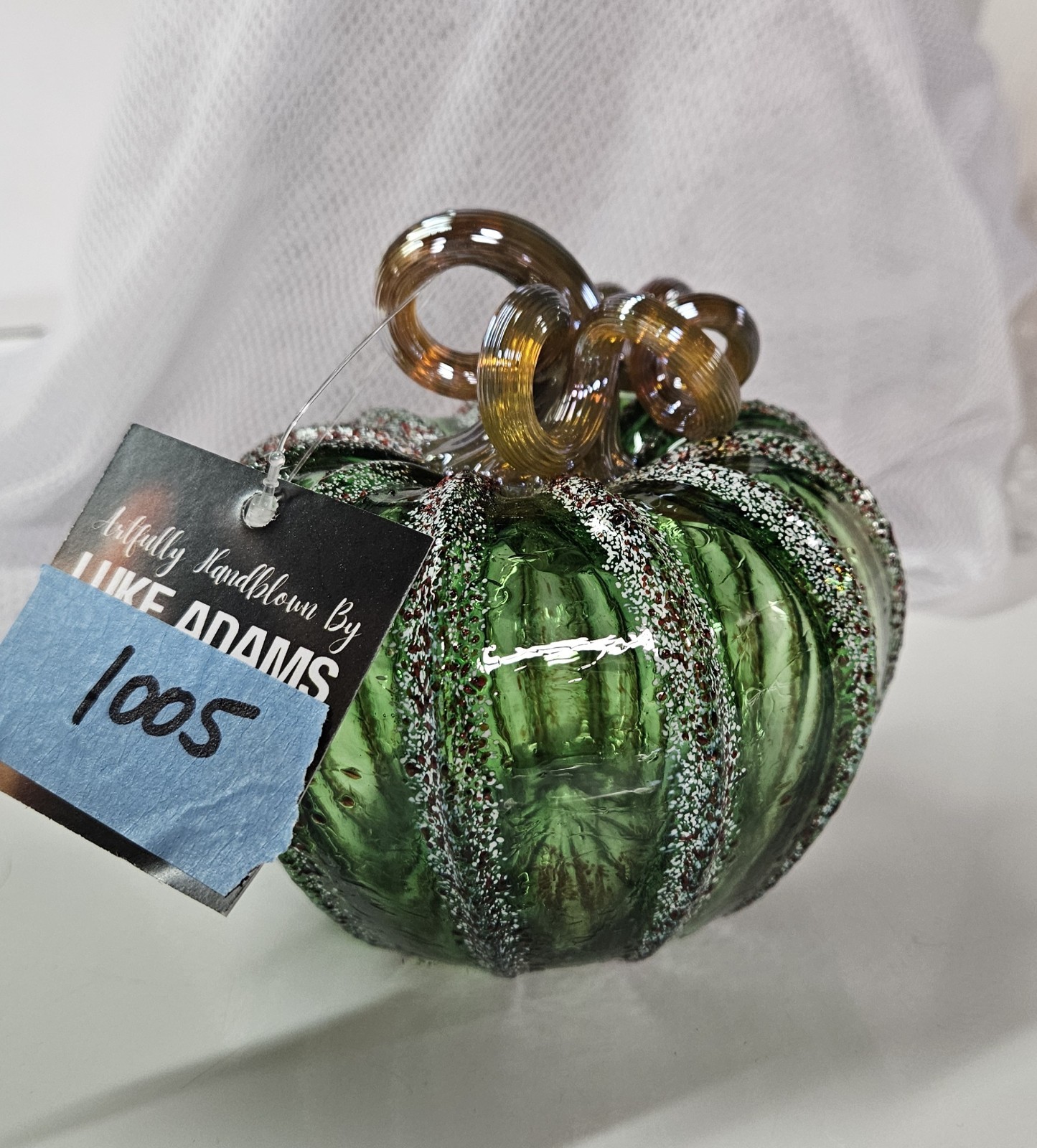 Luke Adams Glassblowing Studio Holiday Glass Pumpkin #1005, Squat Size
