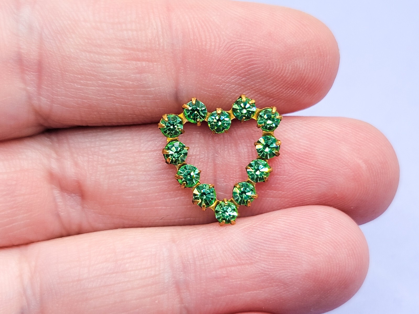 Jeweled Uranium Glass Heart Components Green Vintage 1970s