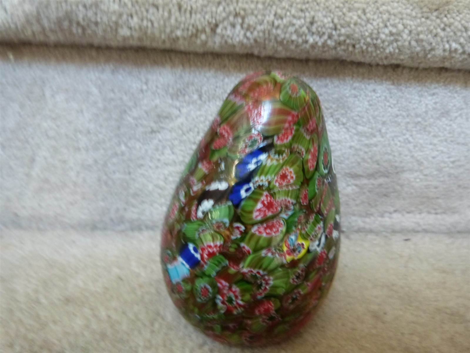 VTG Large Millefiori Art Glass Murano Egg Paperweight Heavy Green Red Blue 5.5″
