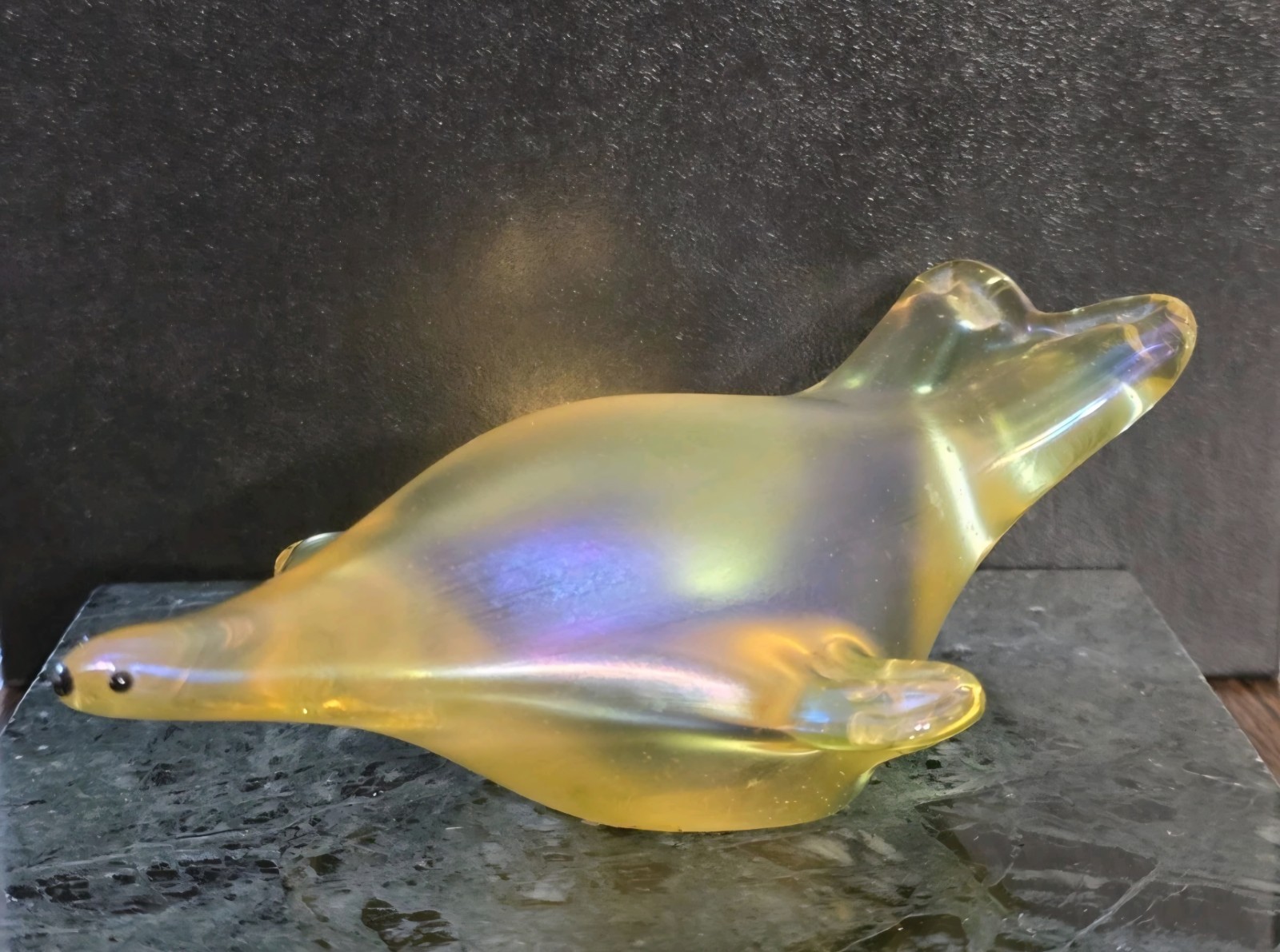 Orient and Flume Uranium Seal Signed Art Glass Paperweight Yellow