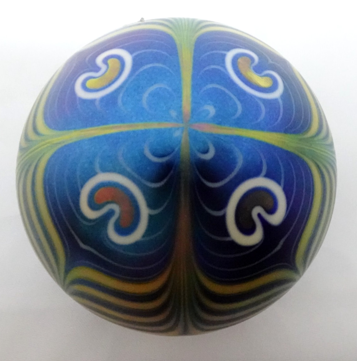 Signed Grant Randolph Studios Art Glass Pulled Feather Peacock Paperweight 82/86