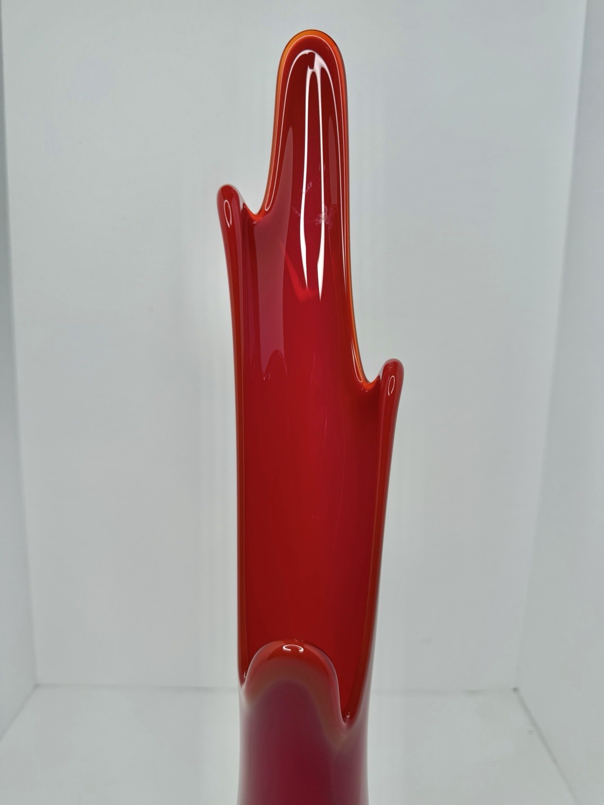 HTF Vintage MCM Viking Glass Epic Loop Ruby Red 20” Swung Vase Amazing Mouth