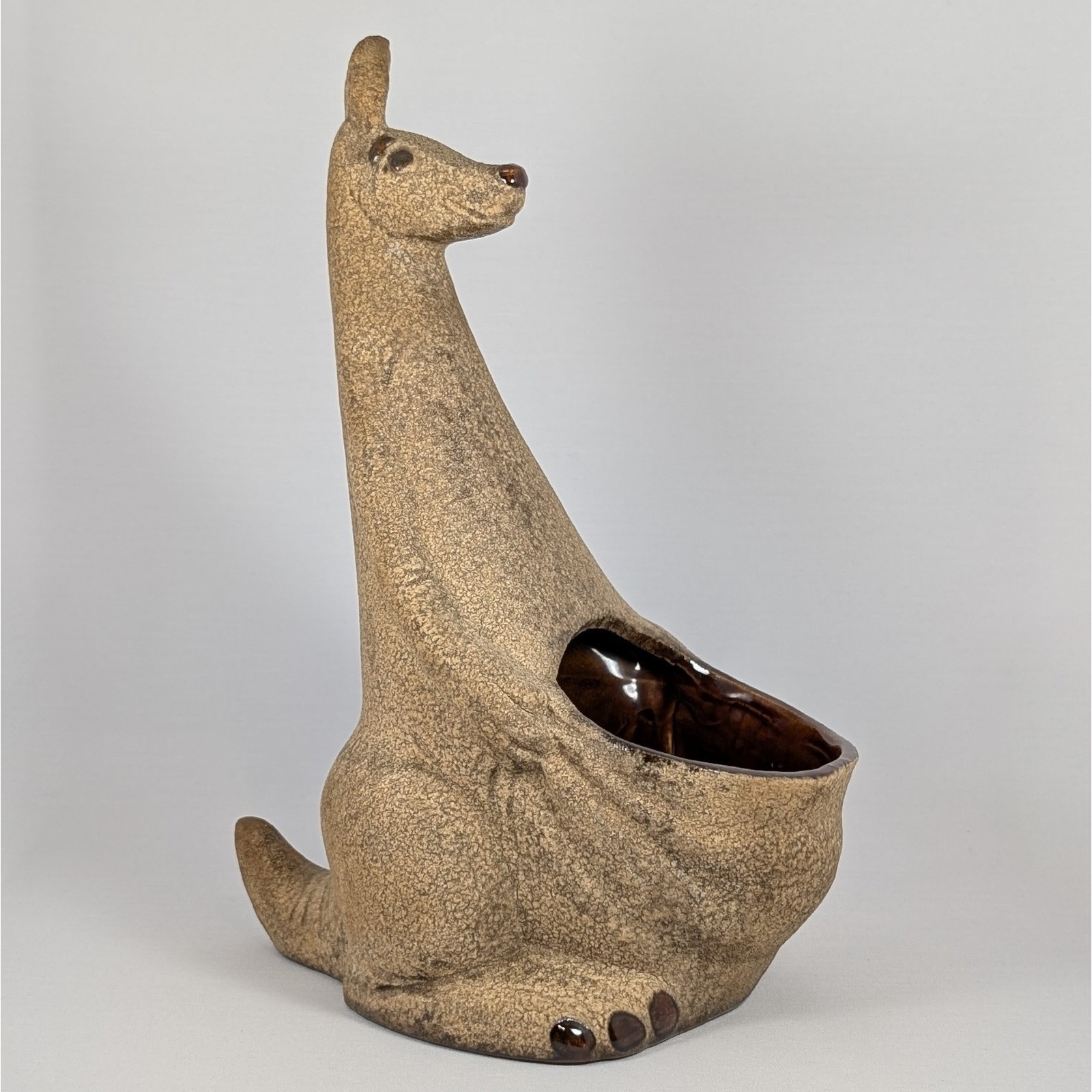 70s Royal Haeger Pottery Bennington Brown Foam Kangaroo Planter Pouch Lava Glaze