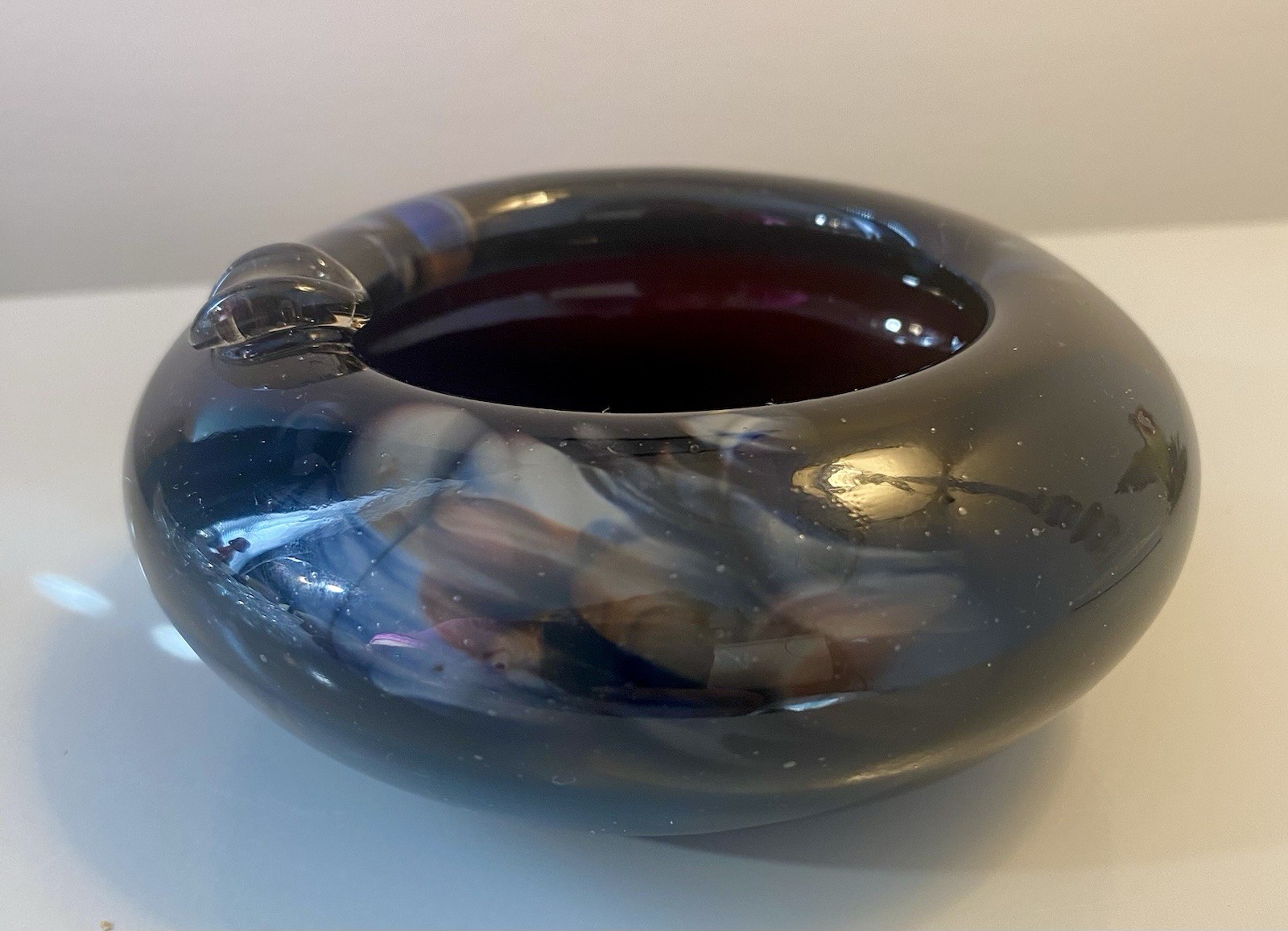 vintage murano glass art ashtray dish bowl Black Amethyst Slag