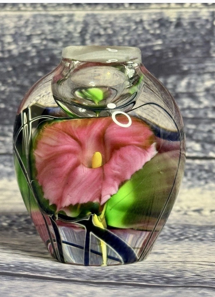 Stunning Signed Art Glass Perfume Bottle Hand Painted Floral Hand Blown