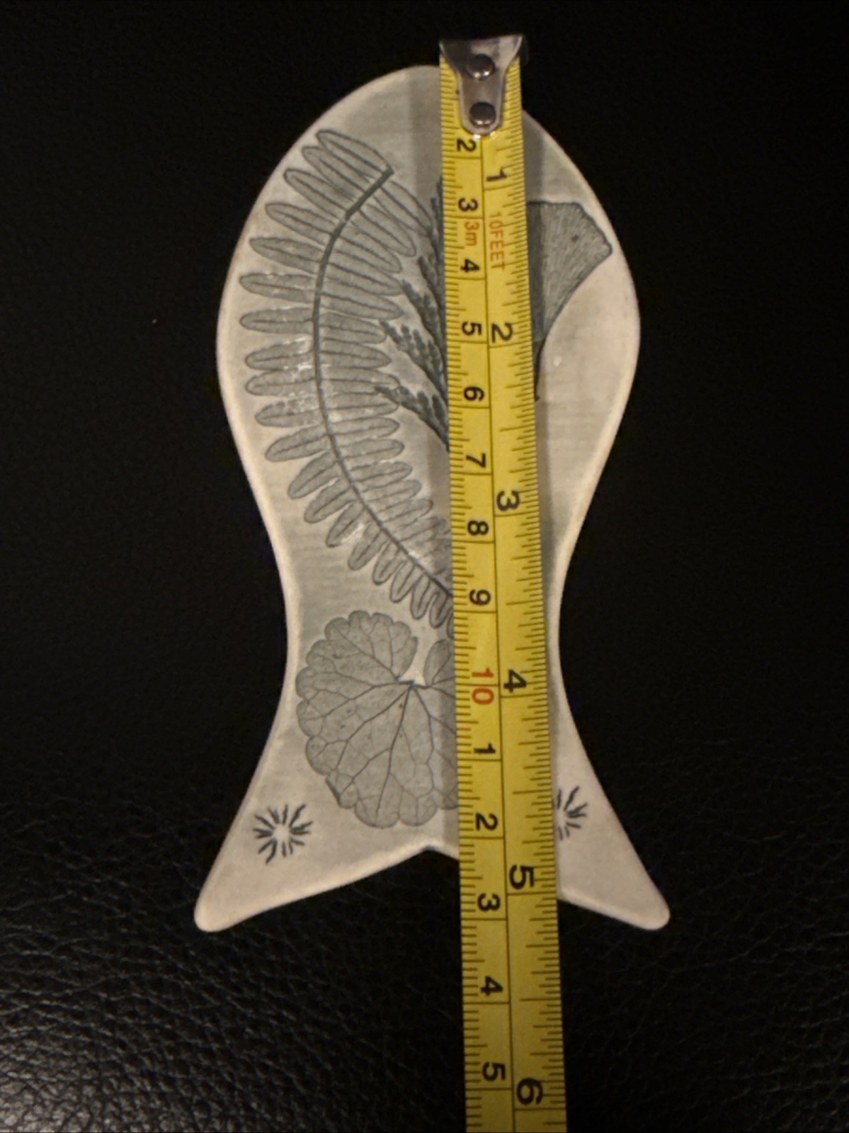 Handmade Pottery Botanical Impression Ginko Fern, Wild Ginger Fern Dish Signed