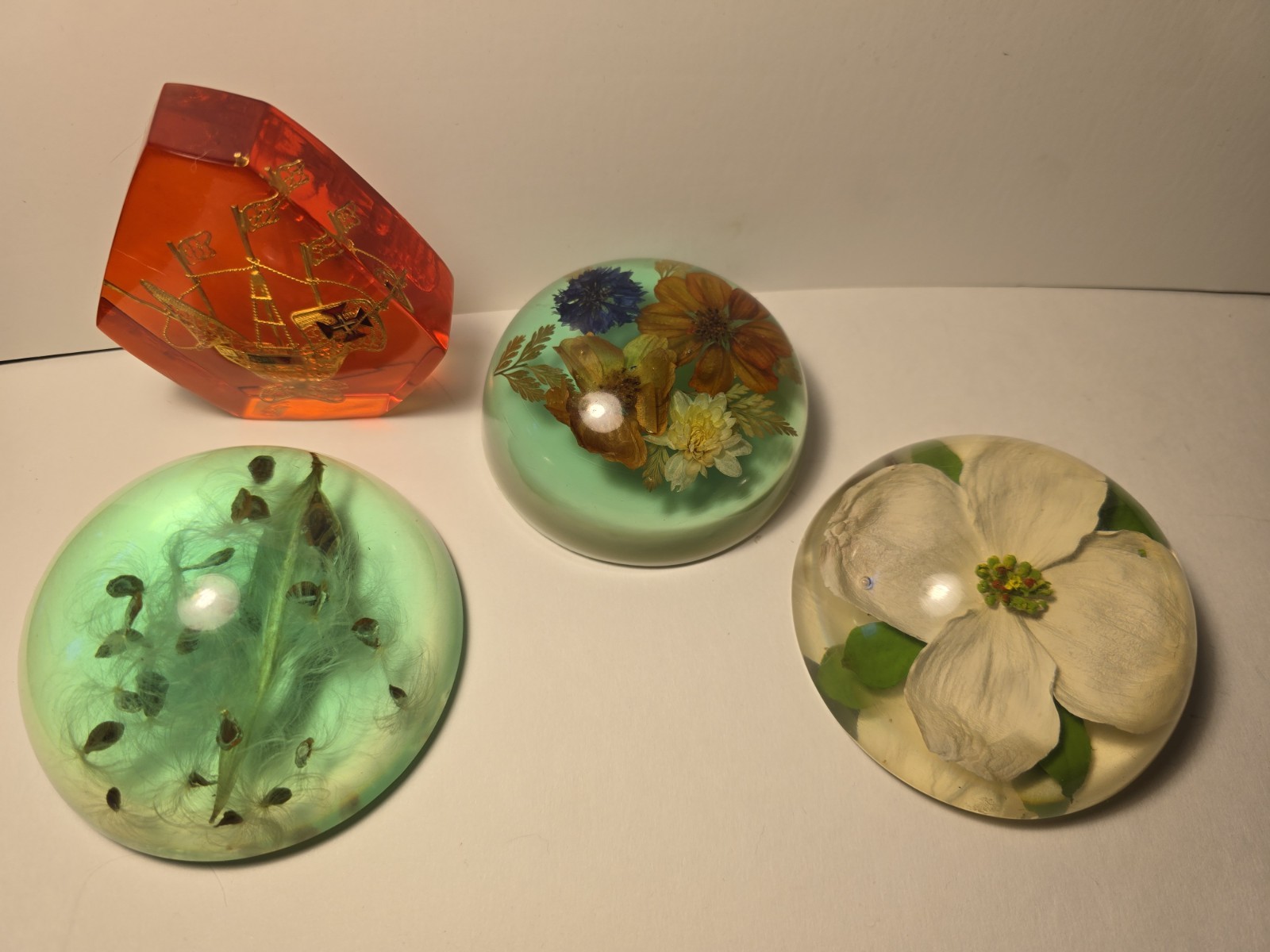 R. Wolfe Dogwood Milkweed Jeanne Ocker Wild flowers Portugal Lucite Paperweights