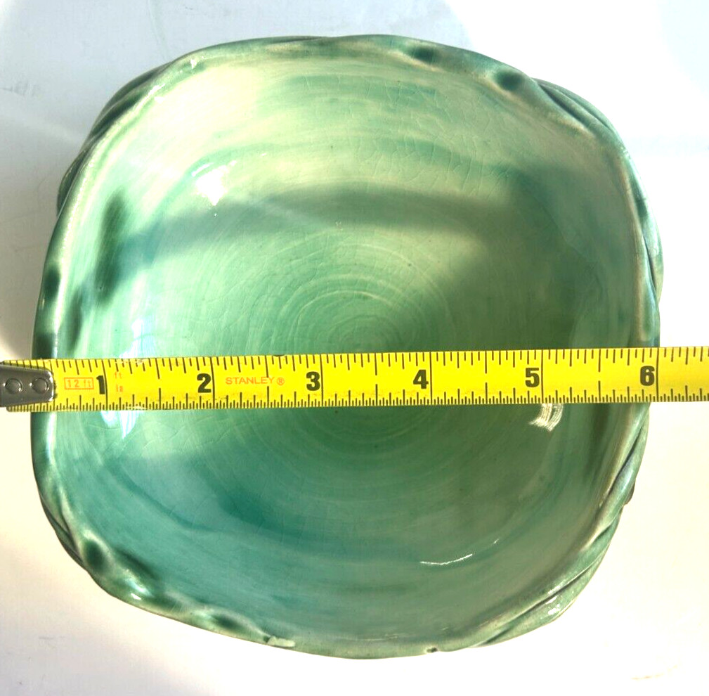 Handmade Studio Pottery Green Stoneware Bowl Organic Sculptural Art 6″