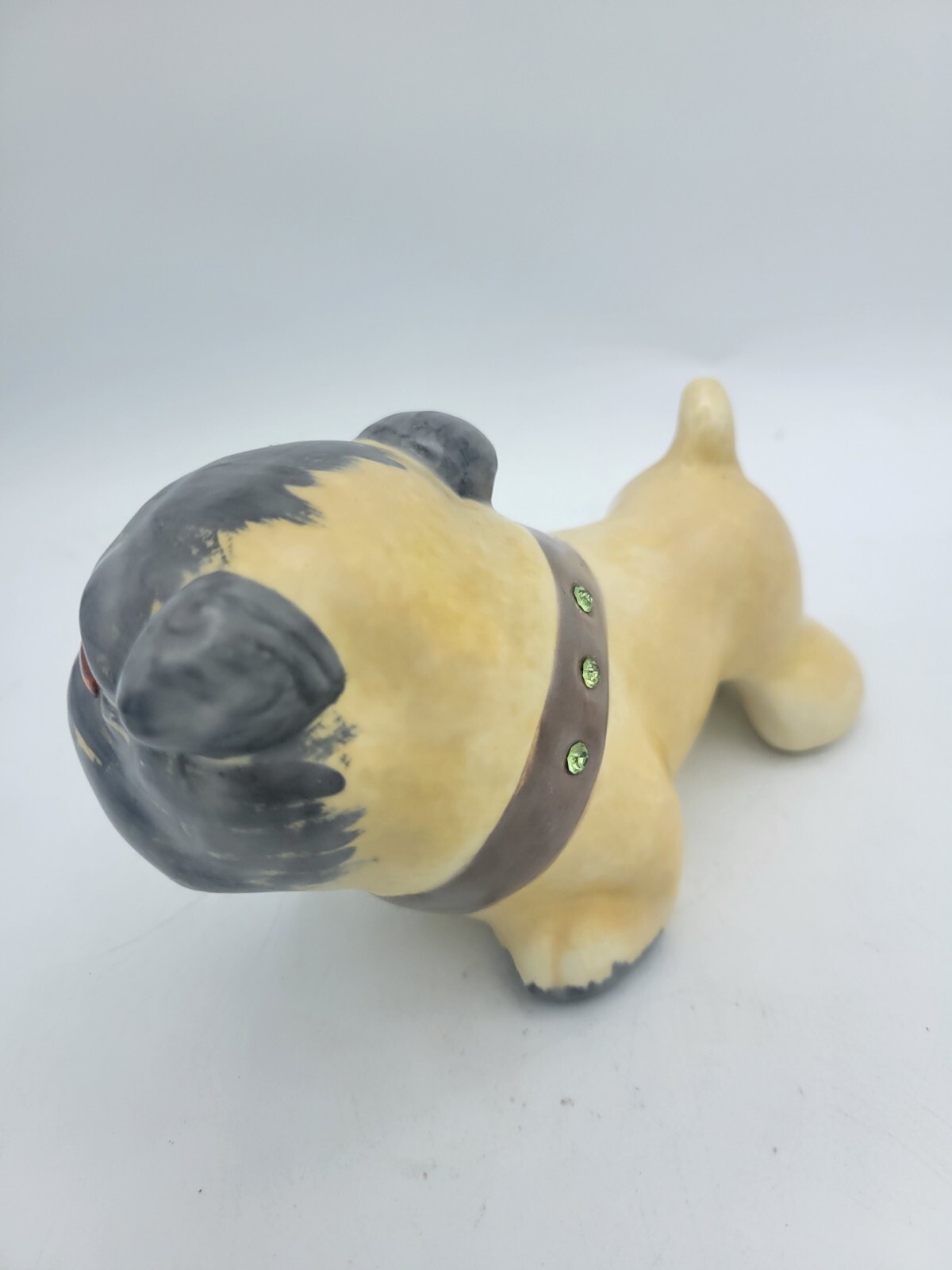 Vintage California USA Pottery Bulldog Figurine Jeweled Collar And Eyes