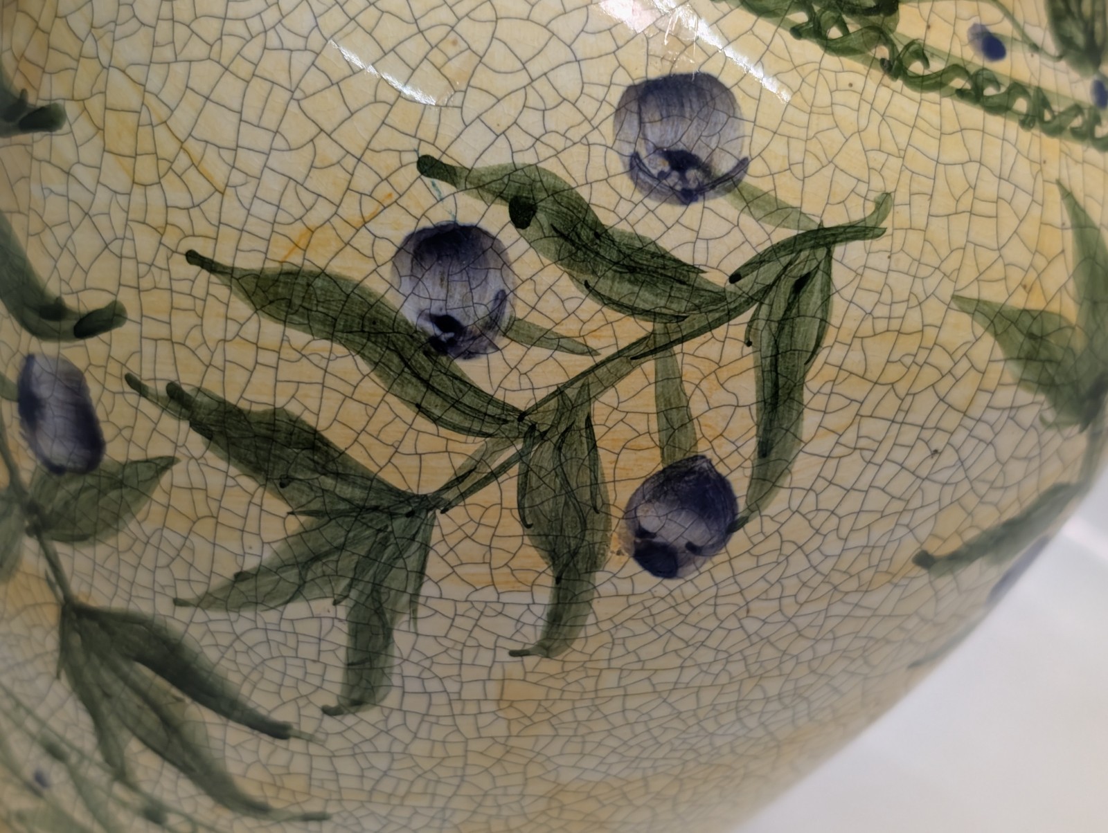 Vintage Grecian/Mediterranean-Look Pottery Vase Planter w/ Olive Branches Design