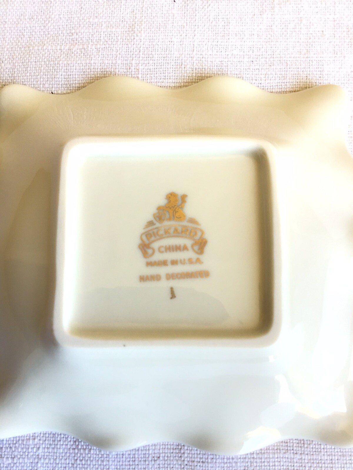Vintage Lot Of 3 Pickard Hand Painted Cream Gold Gilded Ruffled Edge Ashtrays