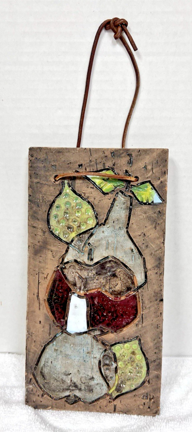 MCM Tilaman’s Tile Wall Hanger Fig’s Pear’s Signed Art Pottery 10 x 5 1/4 inch