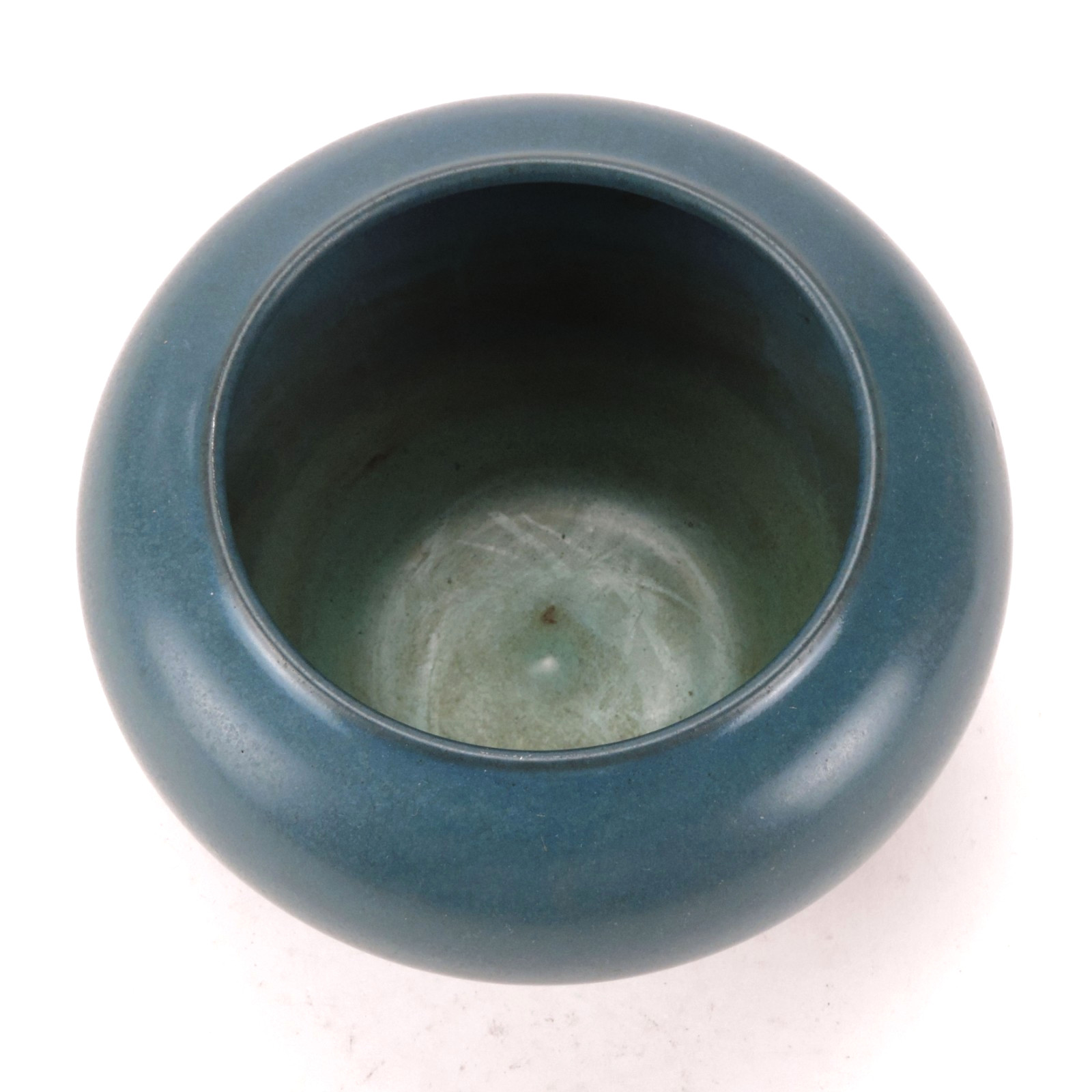 Marblehead Pottery matte blue 5 3/8″ dia squat baluster vase arts & crafts