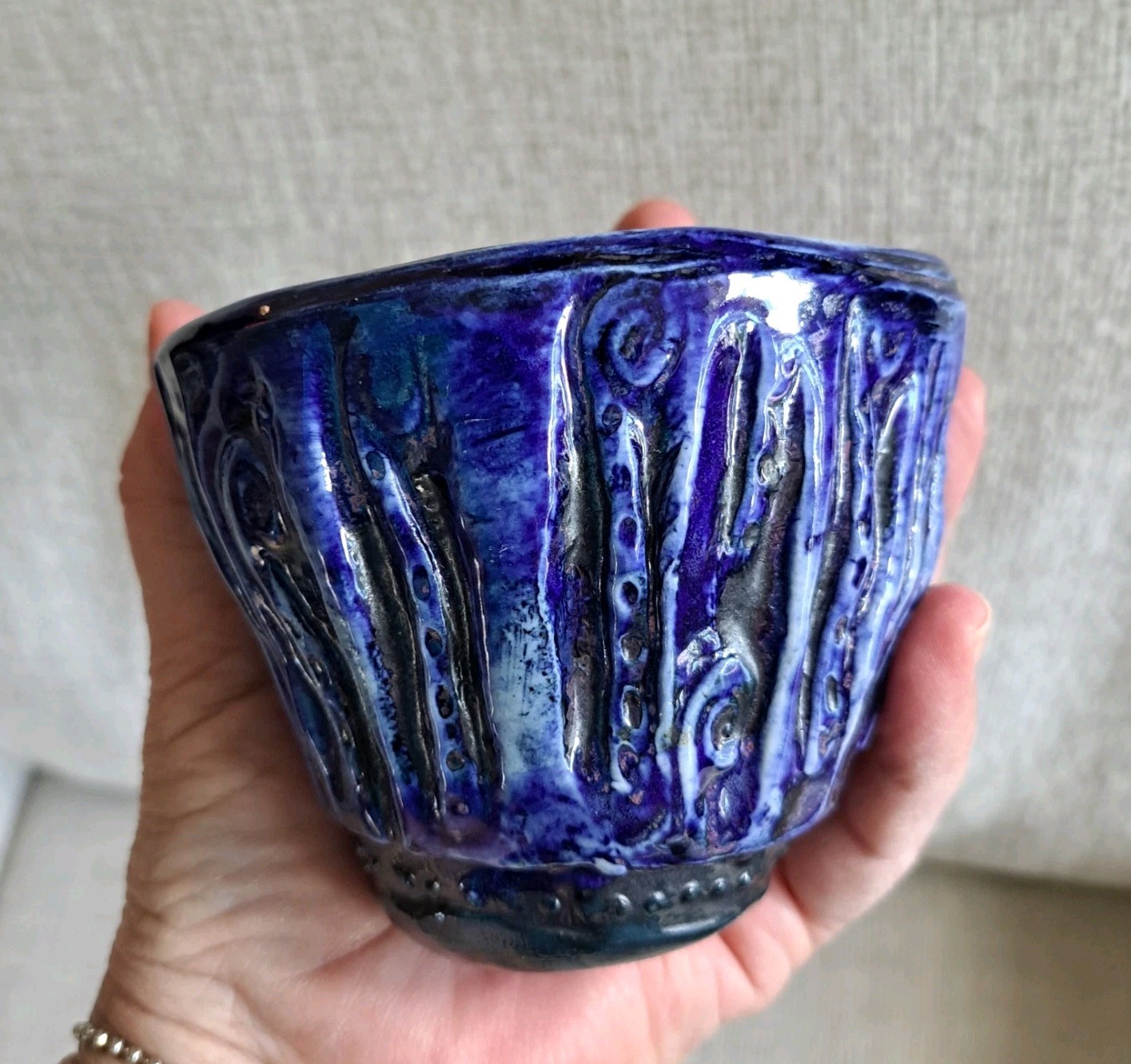 Small Studio Pottery Royal Blye Succulent Plant Pot Eclectic Trinket Bowl #C106