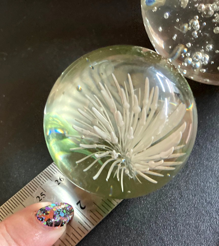 Vintage Blown Art Glass Flower Paperweight White Dahlia Chrysanthemum