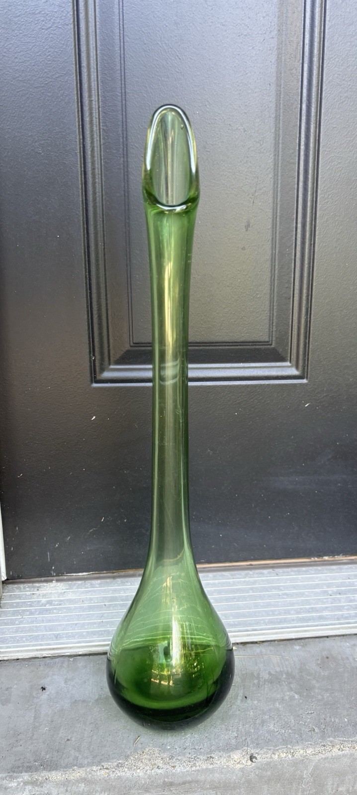 Vintage Mid-Century Green Swung Glass Vase 20” Tall MCM