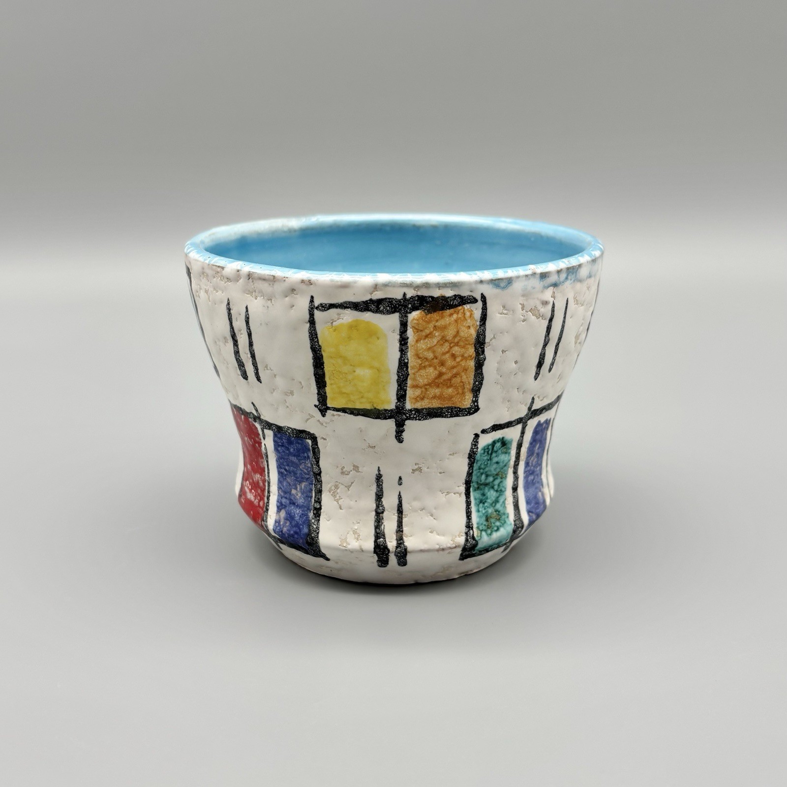 MCM Italian Pottery Colorblock Geometric Mondrian Style Textured 4.25″ Planter
