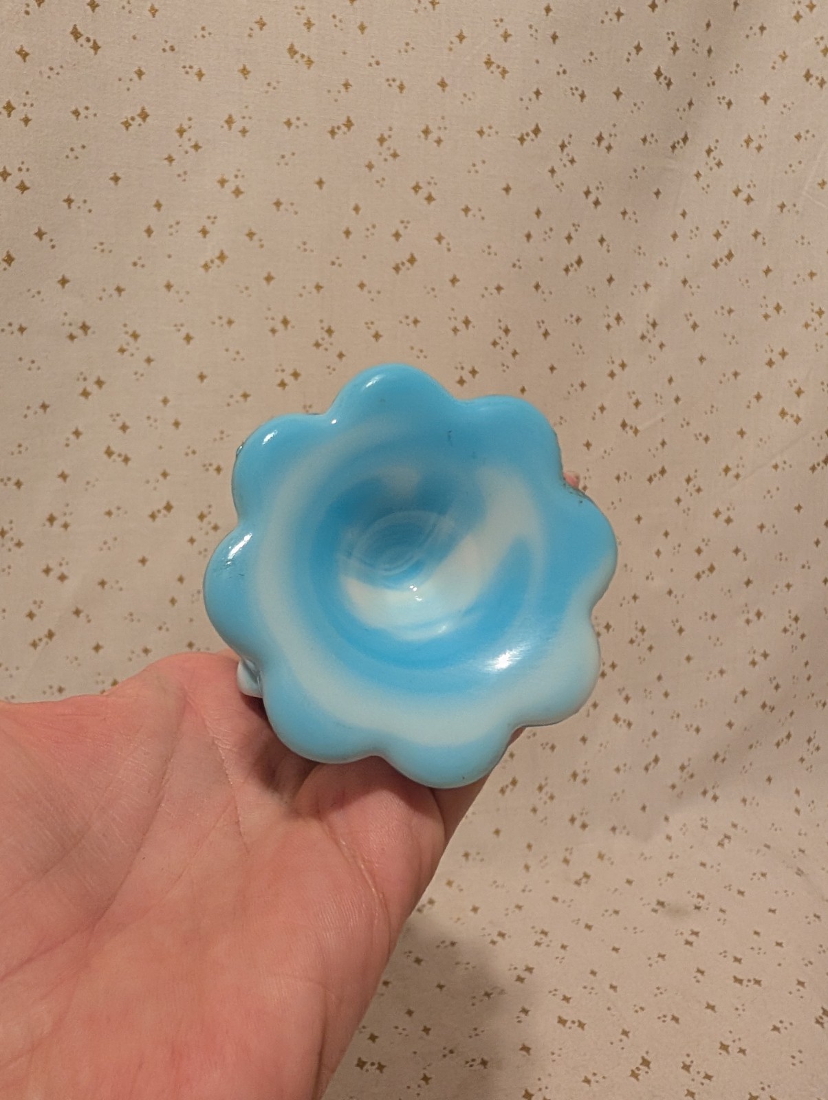 9″ Vintage FENTON Blue Marble SLAG GLASS Cabbage ROSE Swung BUD VASE Art MCM