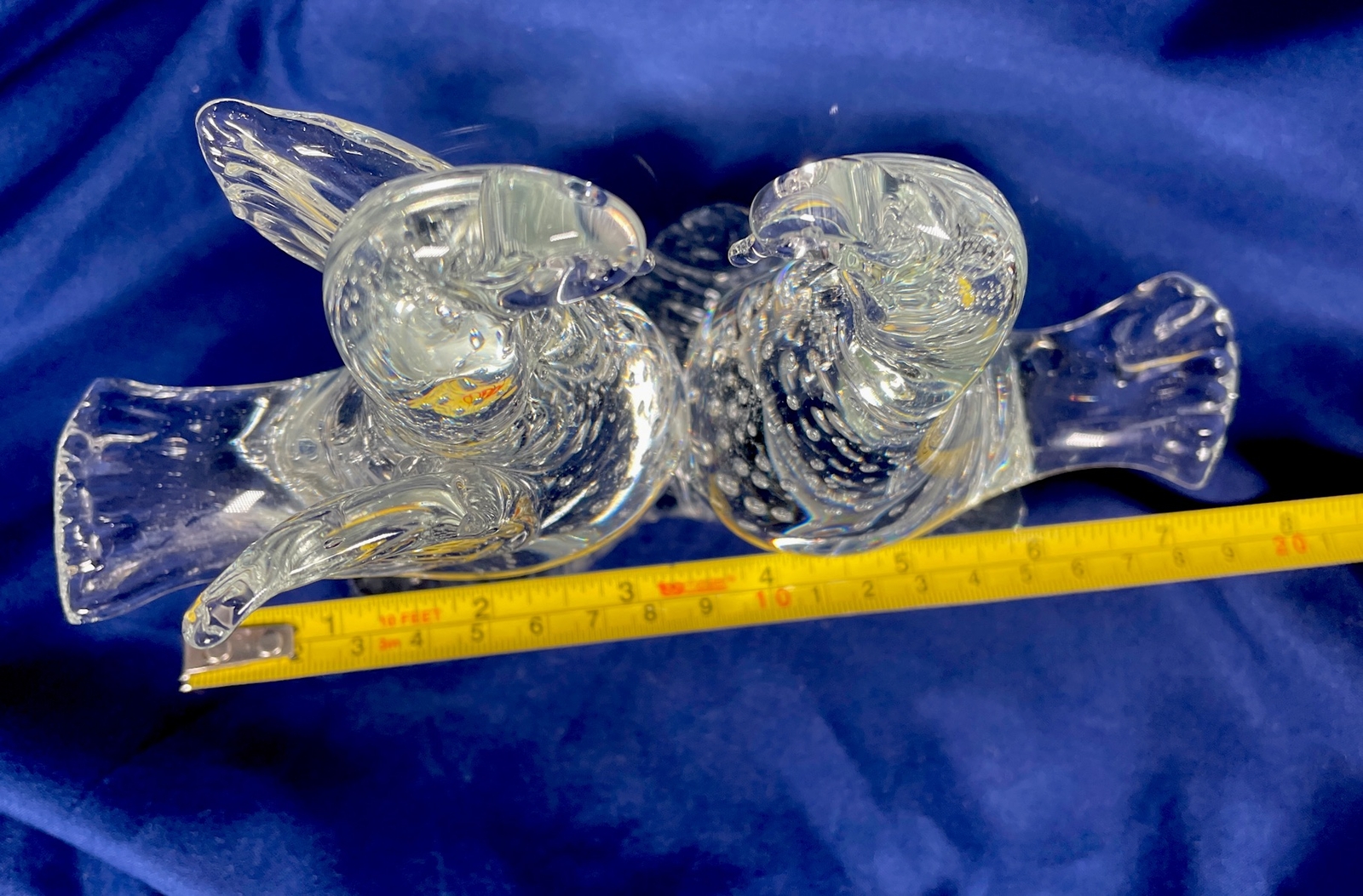 Vintage Murano Art Clear Glass Love Birds On Branch Controlled Bubbles Doves