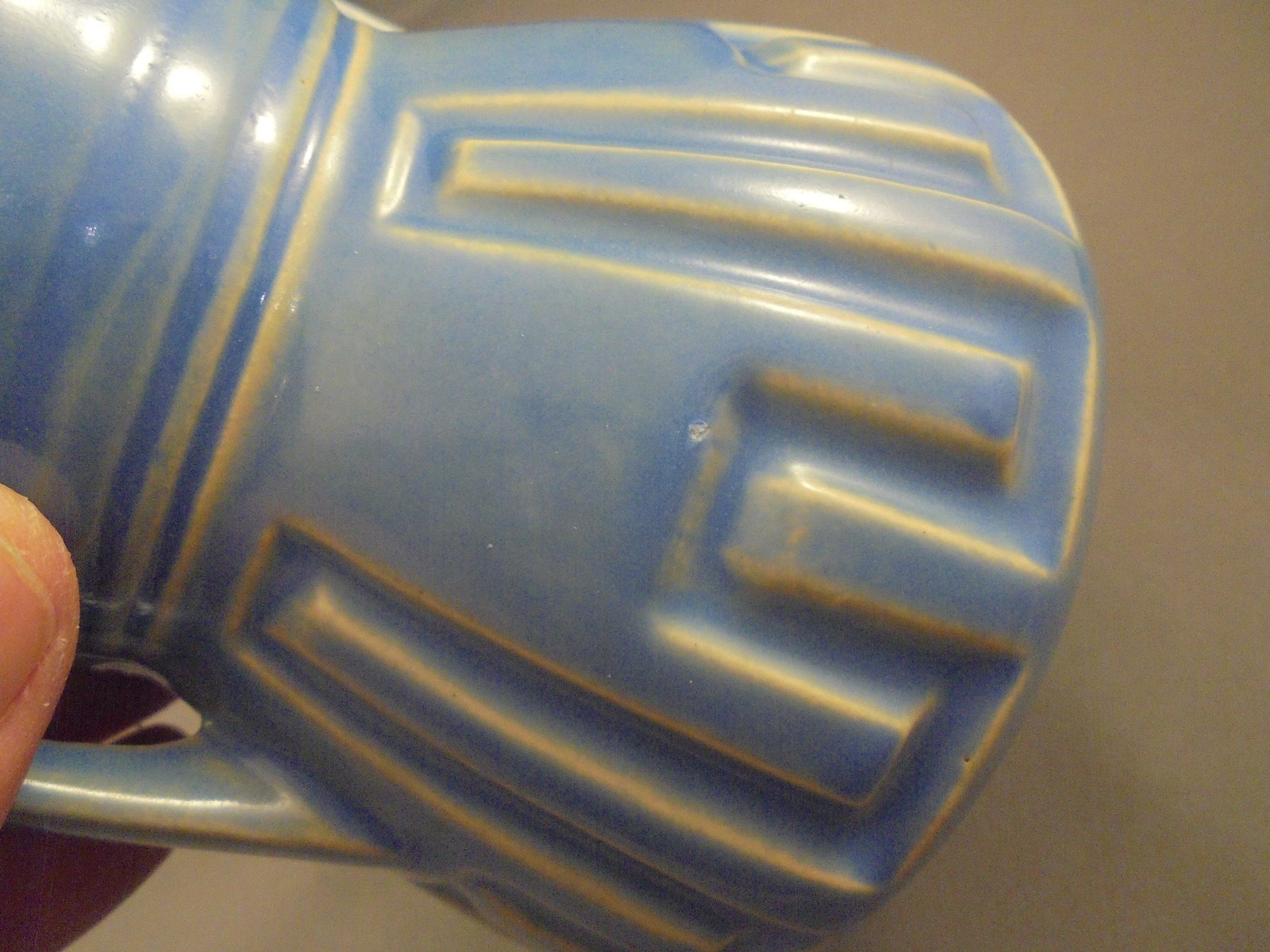 Vintage Early Roseville Pottery Art Deco Blue Glaze Handled Vase 4 1/4″