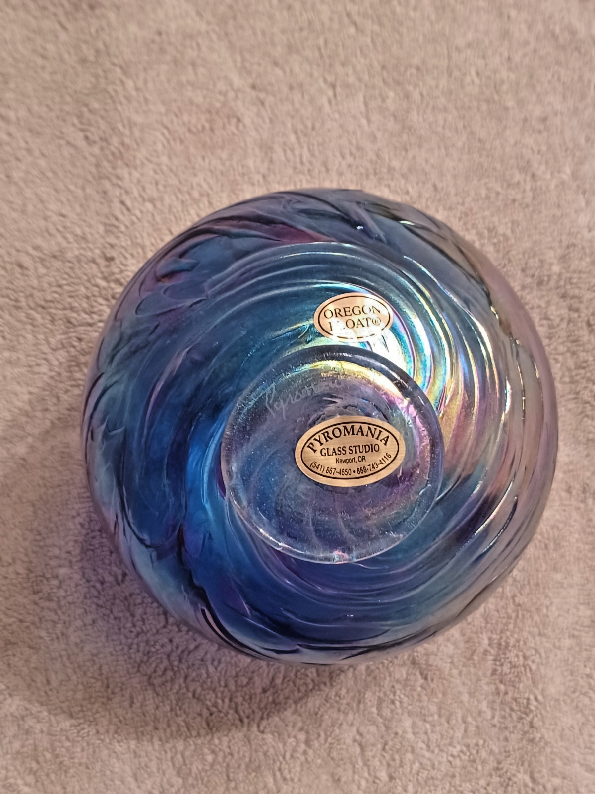 Vtg. Pyromania Glass Studio Oregon Float Purple Iridescent Art Glass Ball Signed
